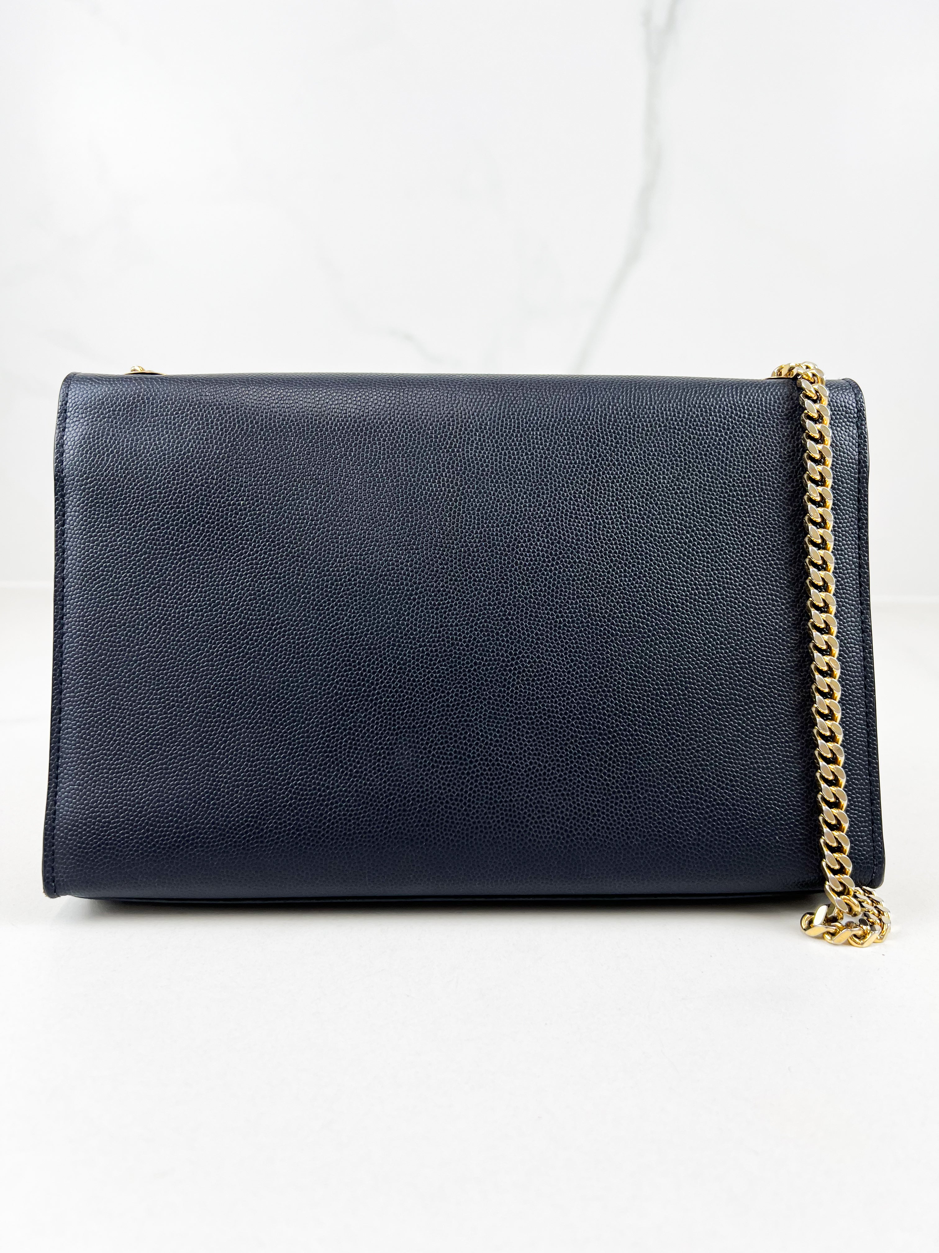 Saint Laurent Navy Kate Large Chain Bag with GHW