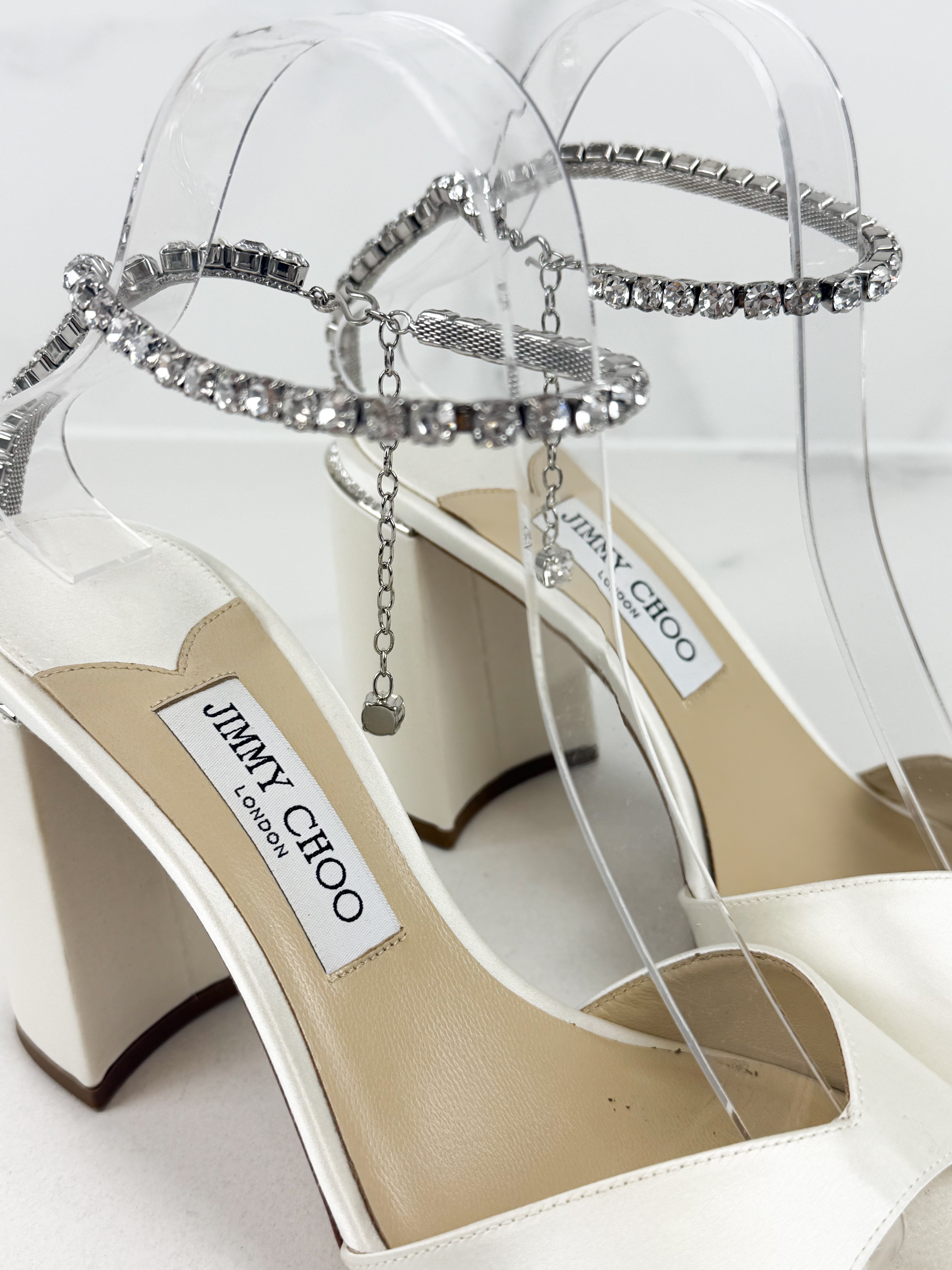 Jimmy Choo Ivory Saeda 85 Sandal Block Heel Size 40