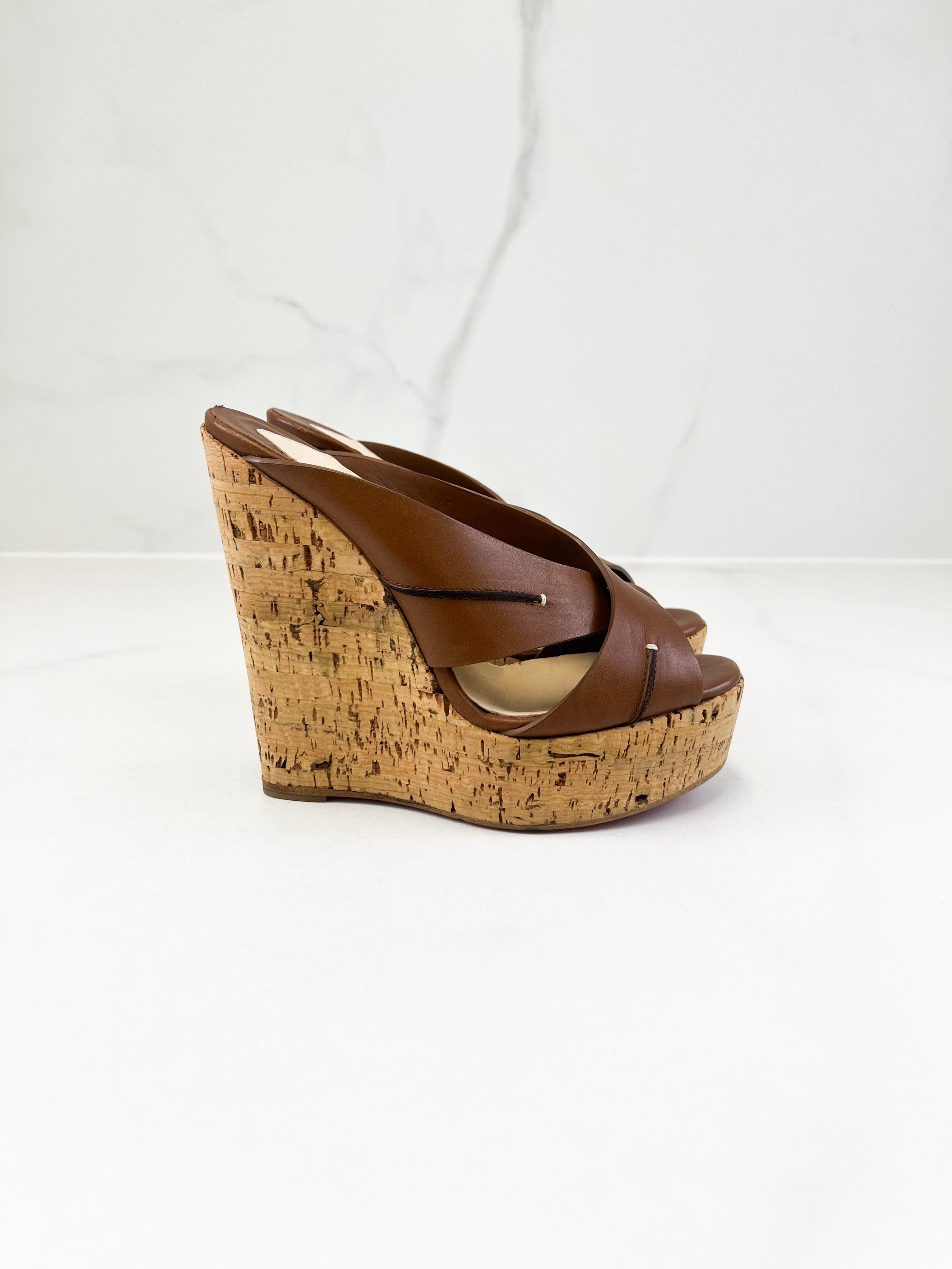 Christian Louboutin Brown Marty Wedge Sandal Size 37