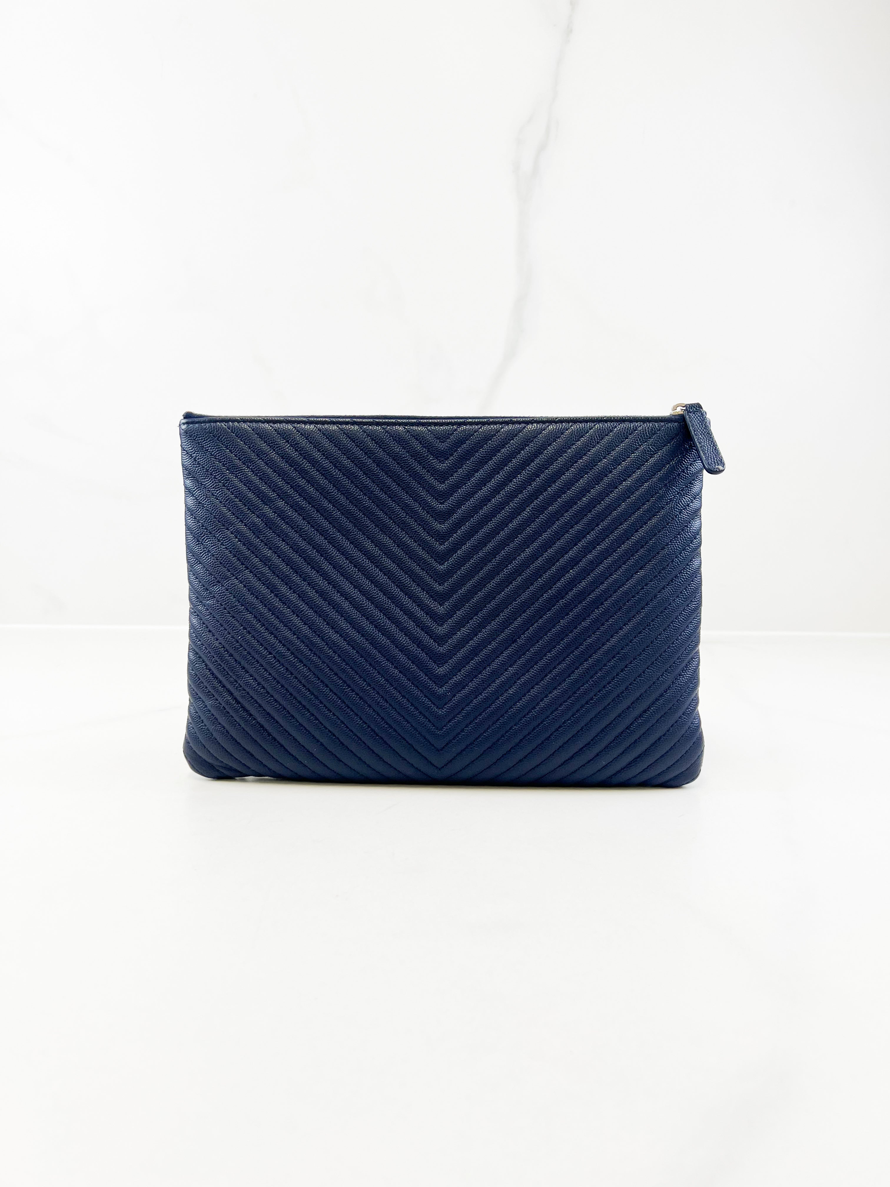 Chanel Large O Case Clutch in Navy Caviar