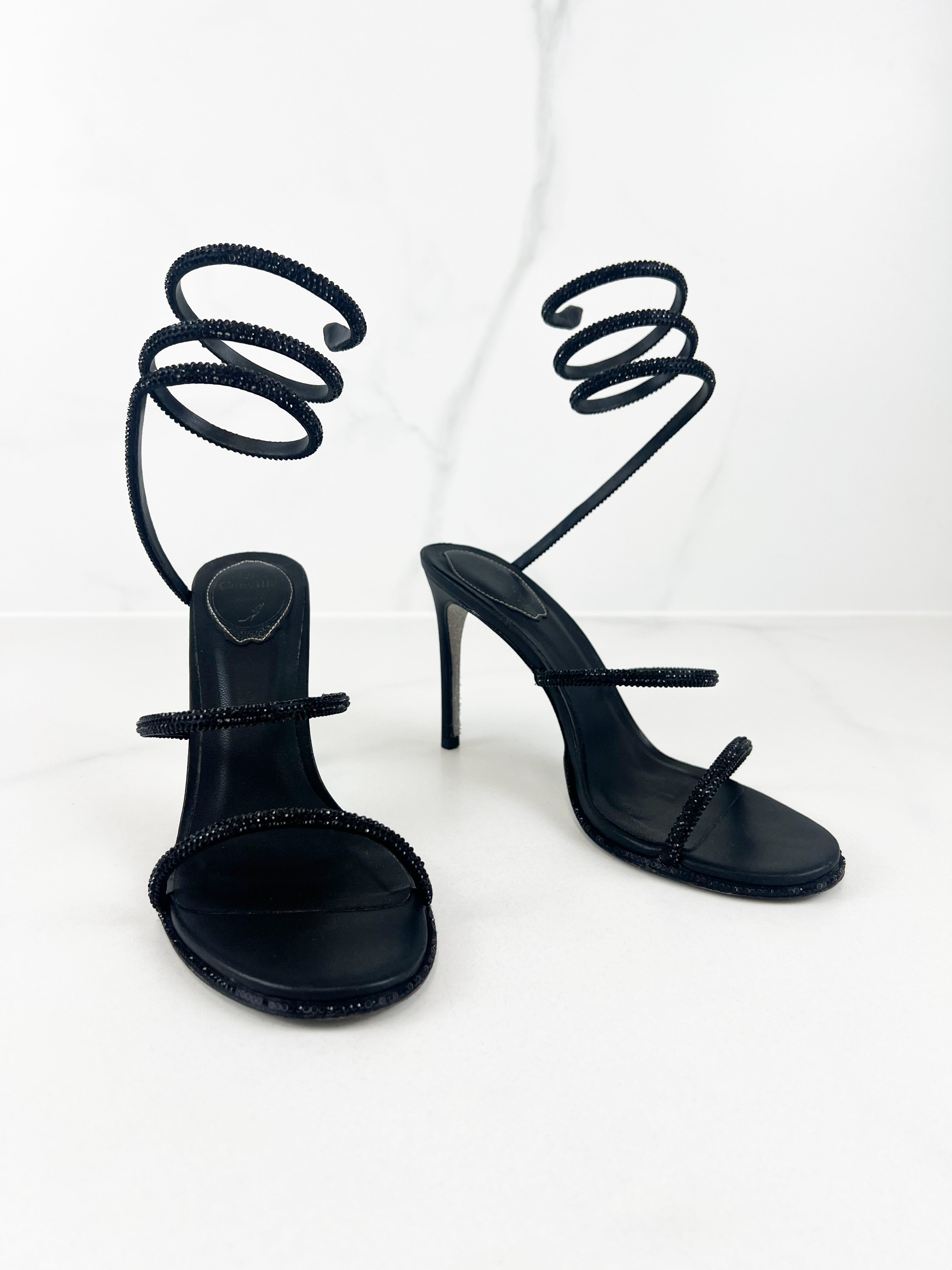 Rene Caovilla Cleo Sandal in Black 100mm Size 39