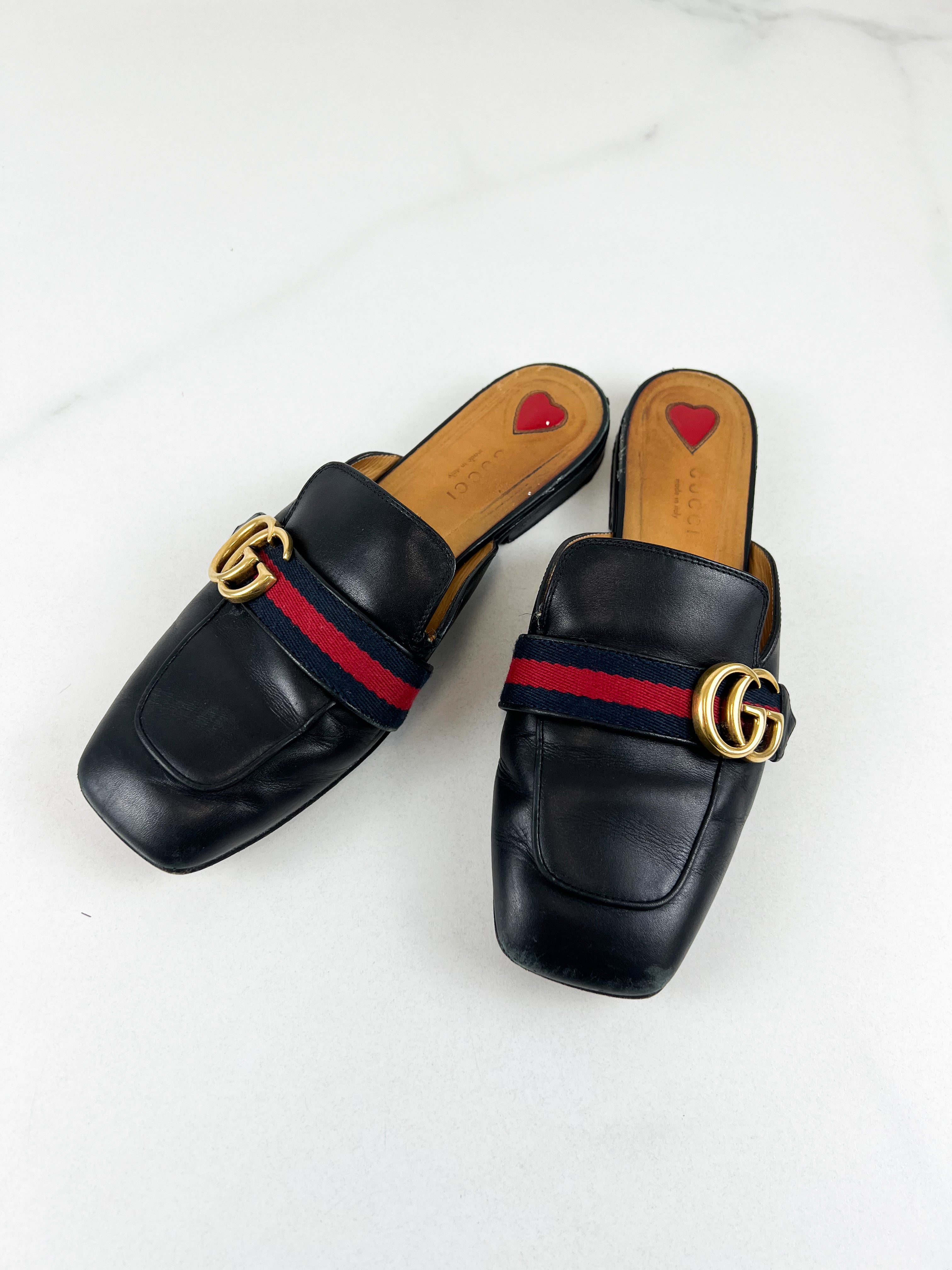 Gucci GG Peyton Leather Mules Size 37