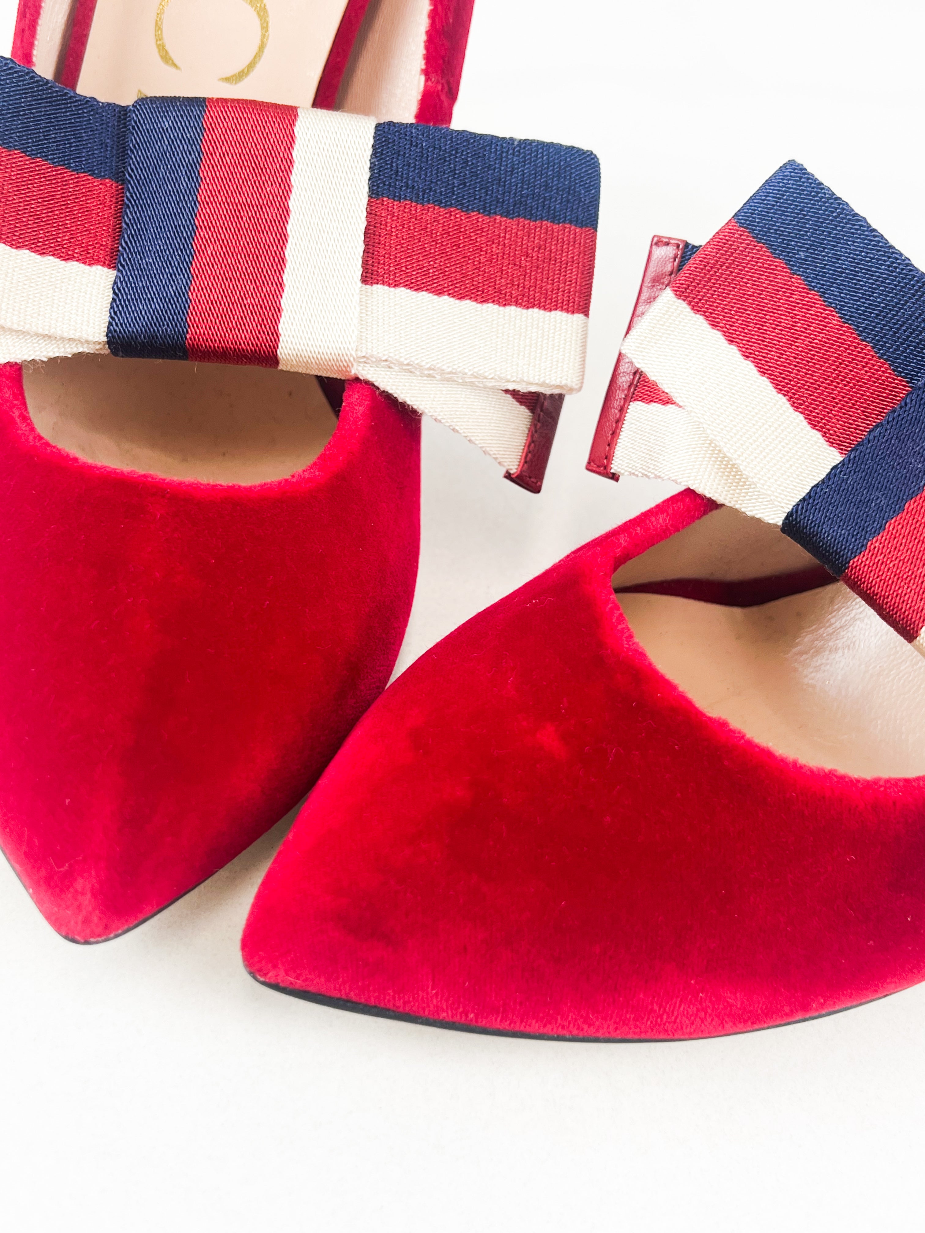 Gucci Red Velvet Sylvie Bow Pump Size 39.5