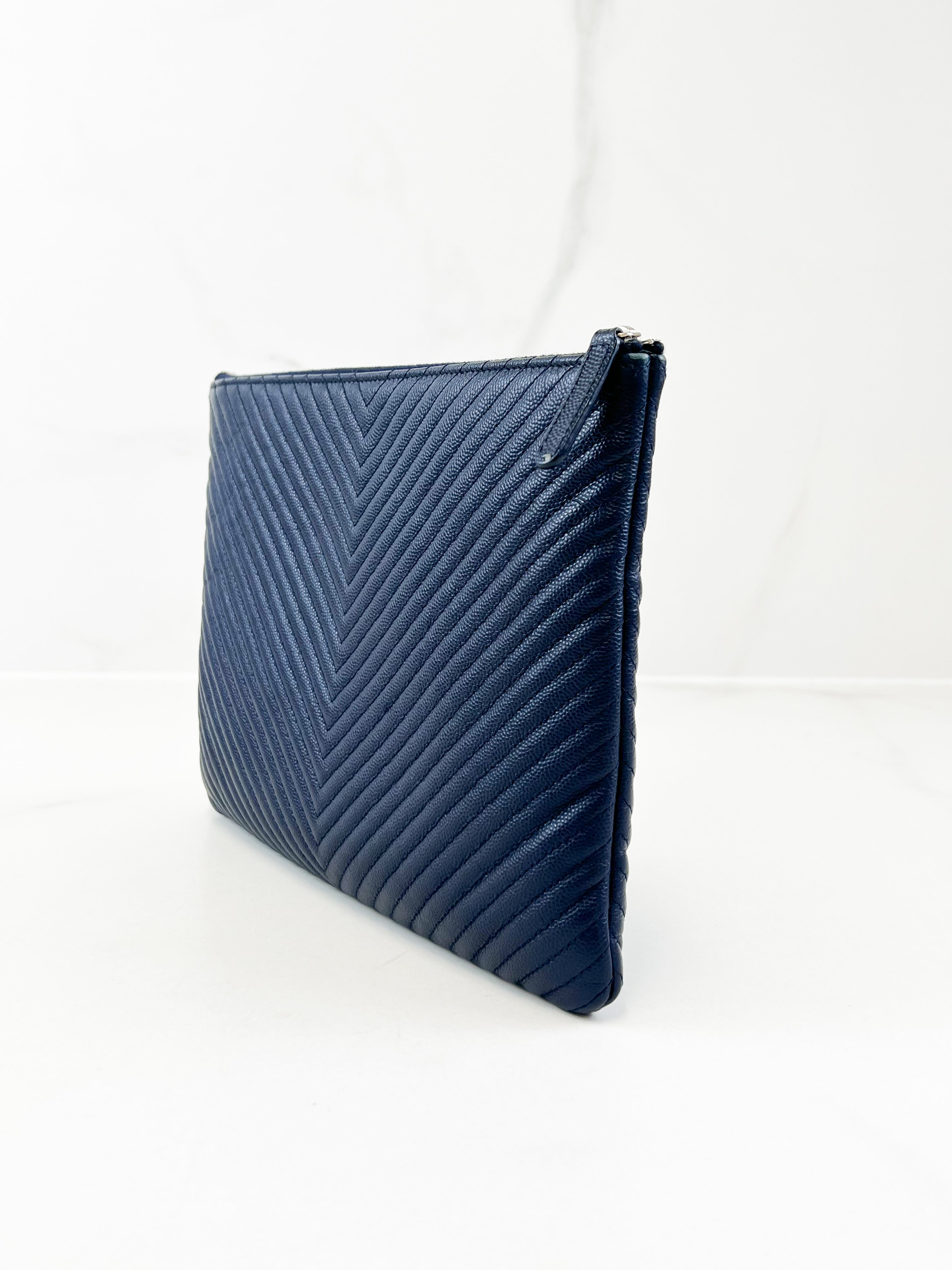 Chanel Large O Case Clutch in Navy Caviar