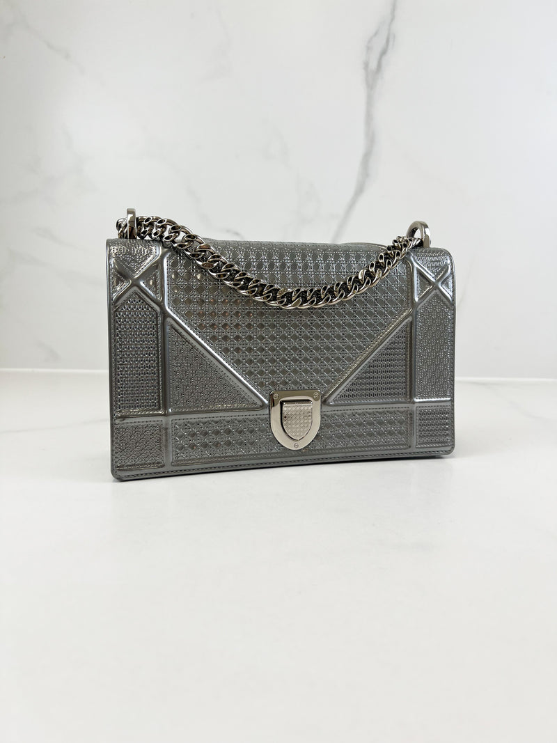 Christian Dior Medium Silver Diorama Shoulder Bag