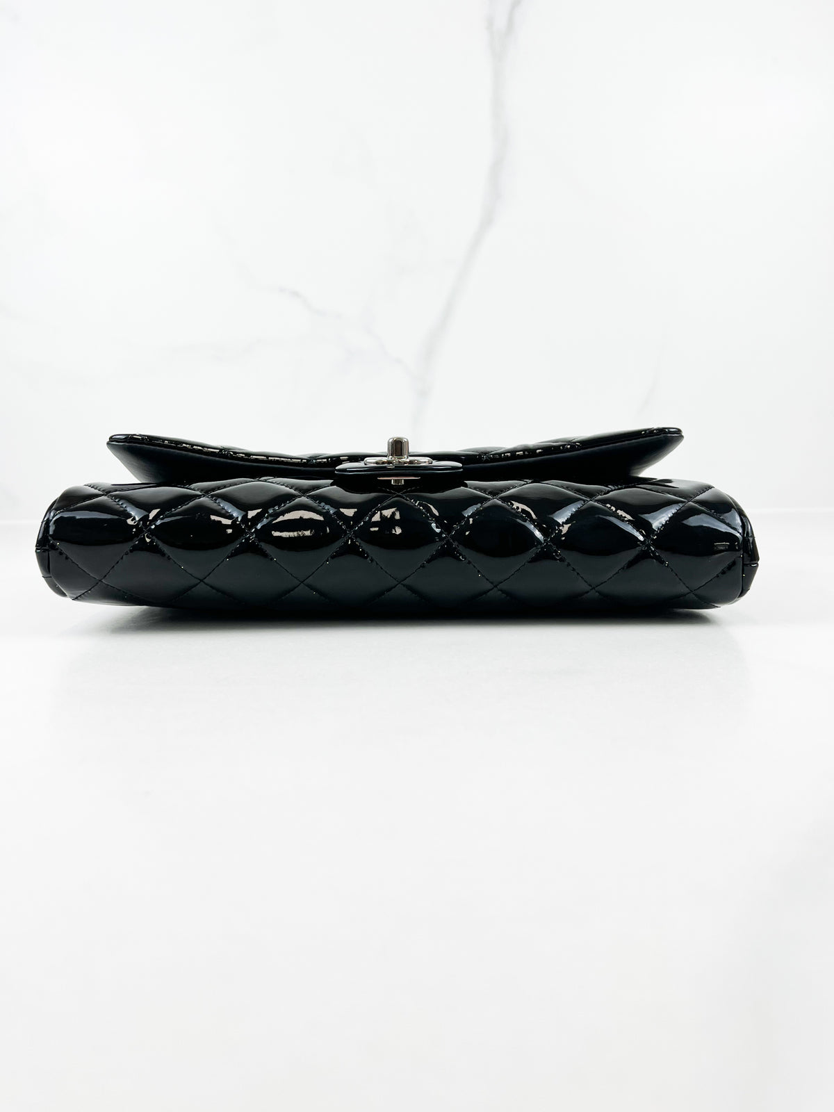 Chanel Black Quilted Patent Leather Clutch-with-Chain SHW