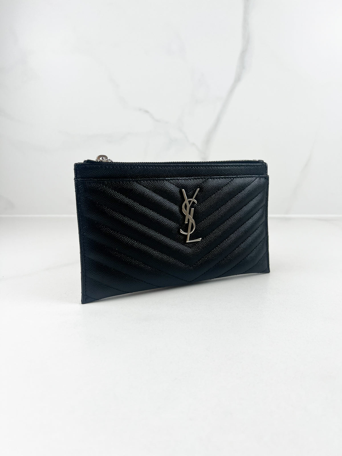 Saint Laurent Cassandre Metelasse Pouch in Grain De Poudre Leather with SHW