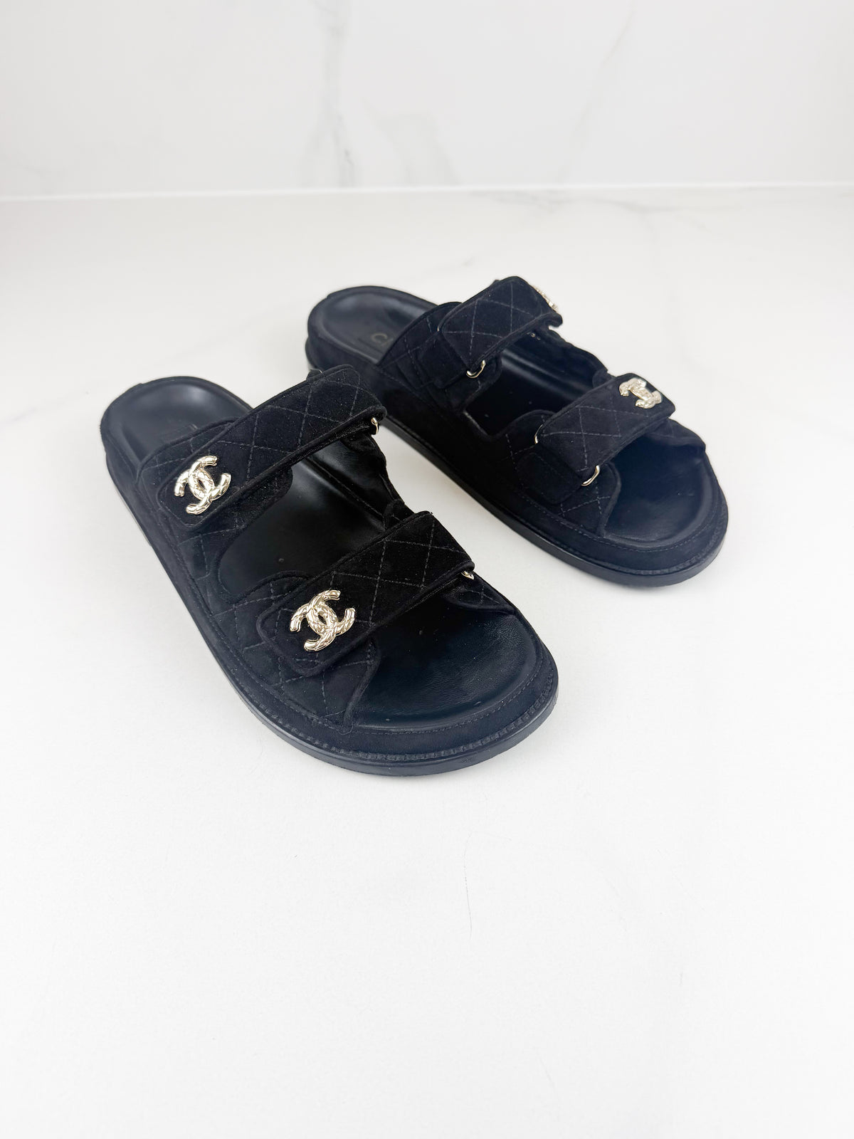 Chanel Black Quilted Double-Strap CC Logo Dad Sandals