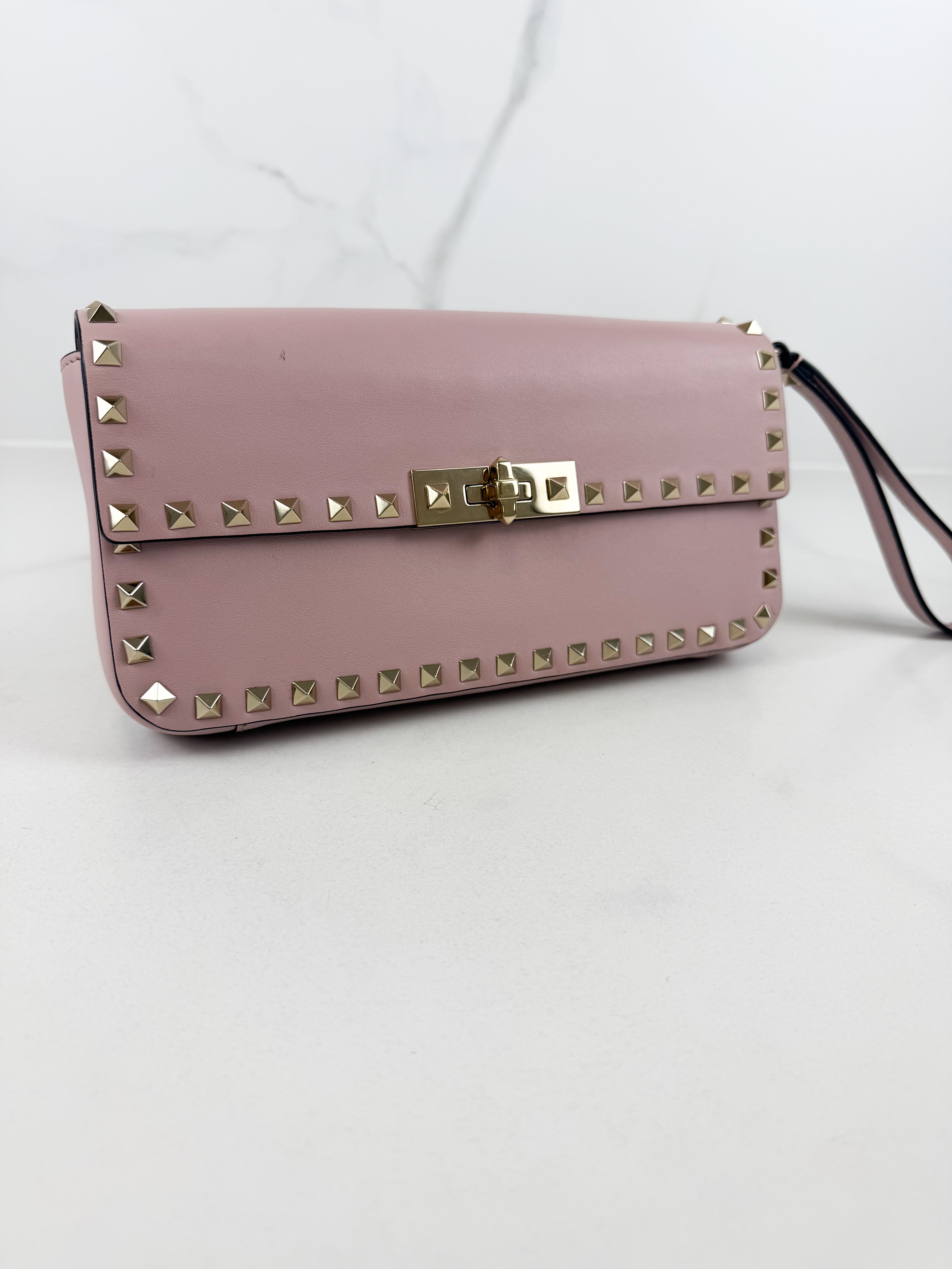 Valentino Garavani Blush Pink Rockstud Leather Clutch