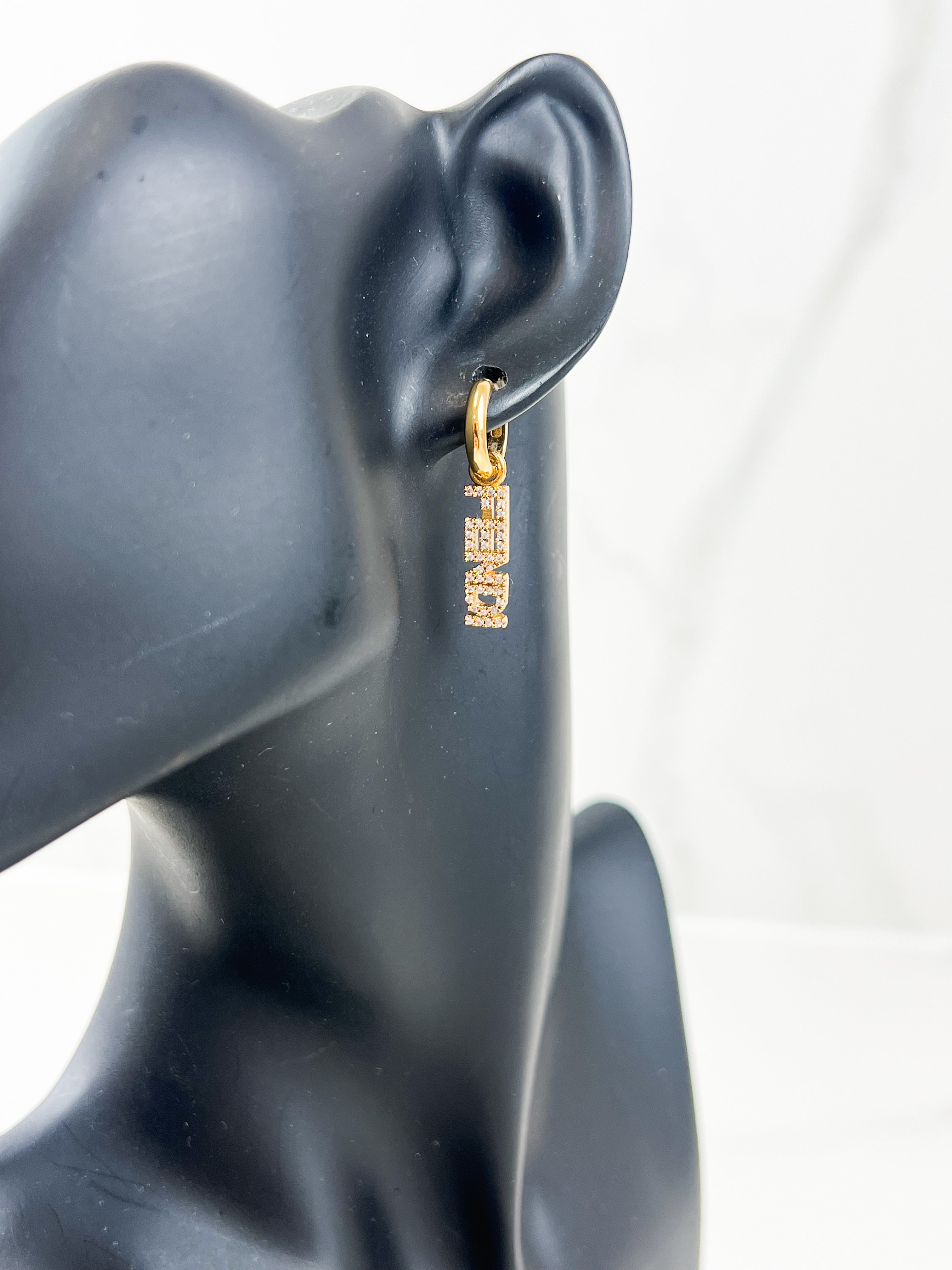 Fendi Drop Down Crystal Earring in Gold
