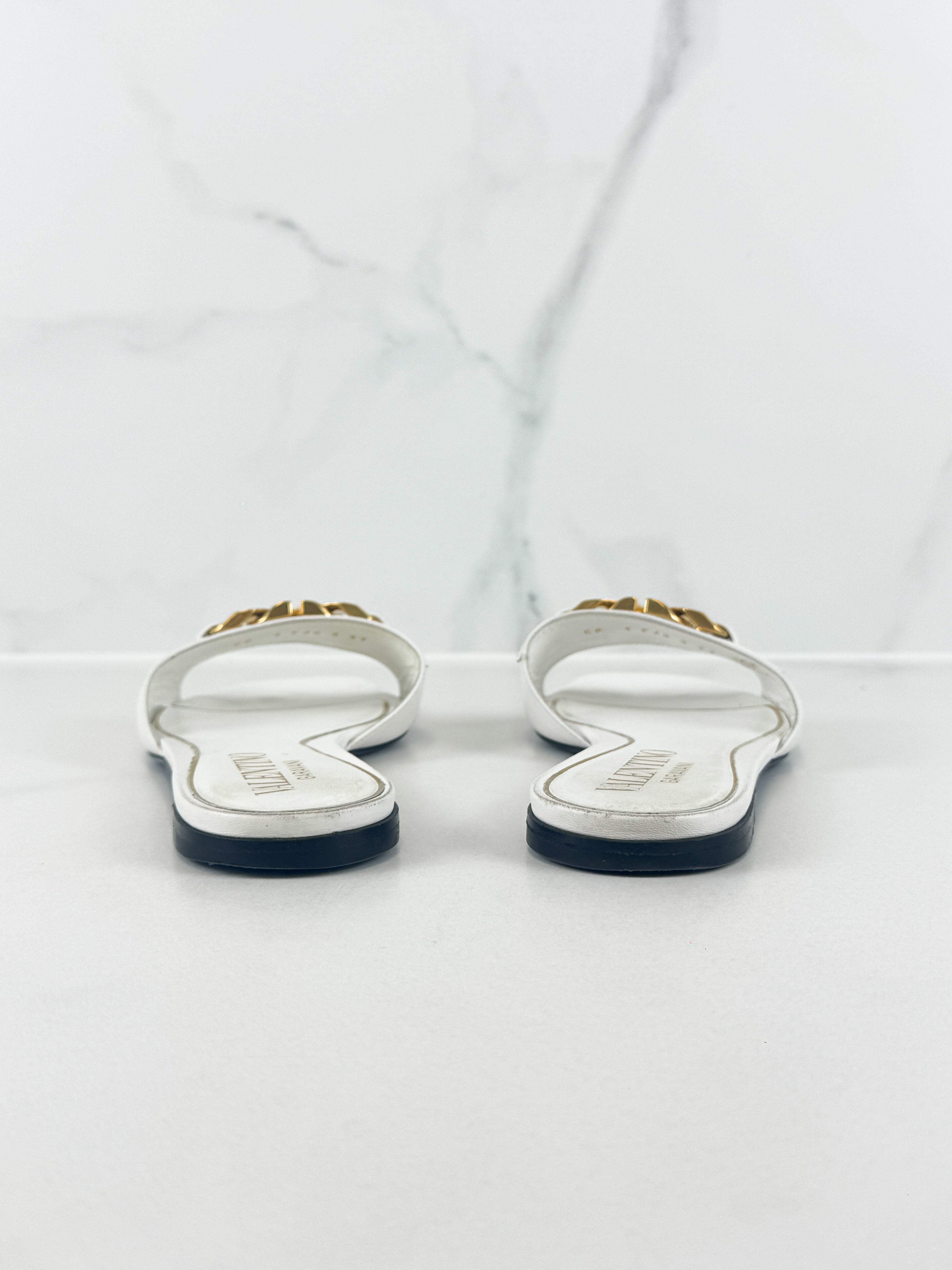 Valentino Garavani VLogo Chainslide Slide in White Leather Size 37