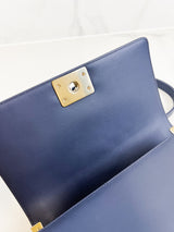Chanel Charcoal Grey Old Medium Chevron Lambskin Boy Bag with Light Champagne GHW