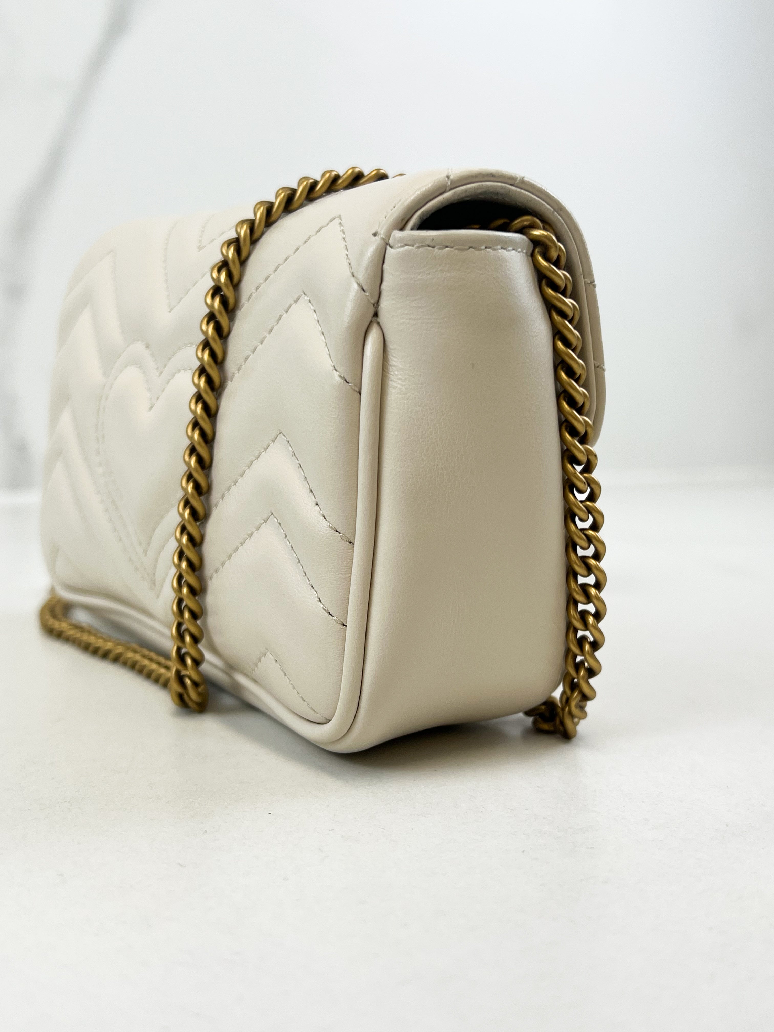 Gucci White GG Marmont Matelasse Super Mini Bag