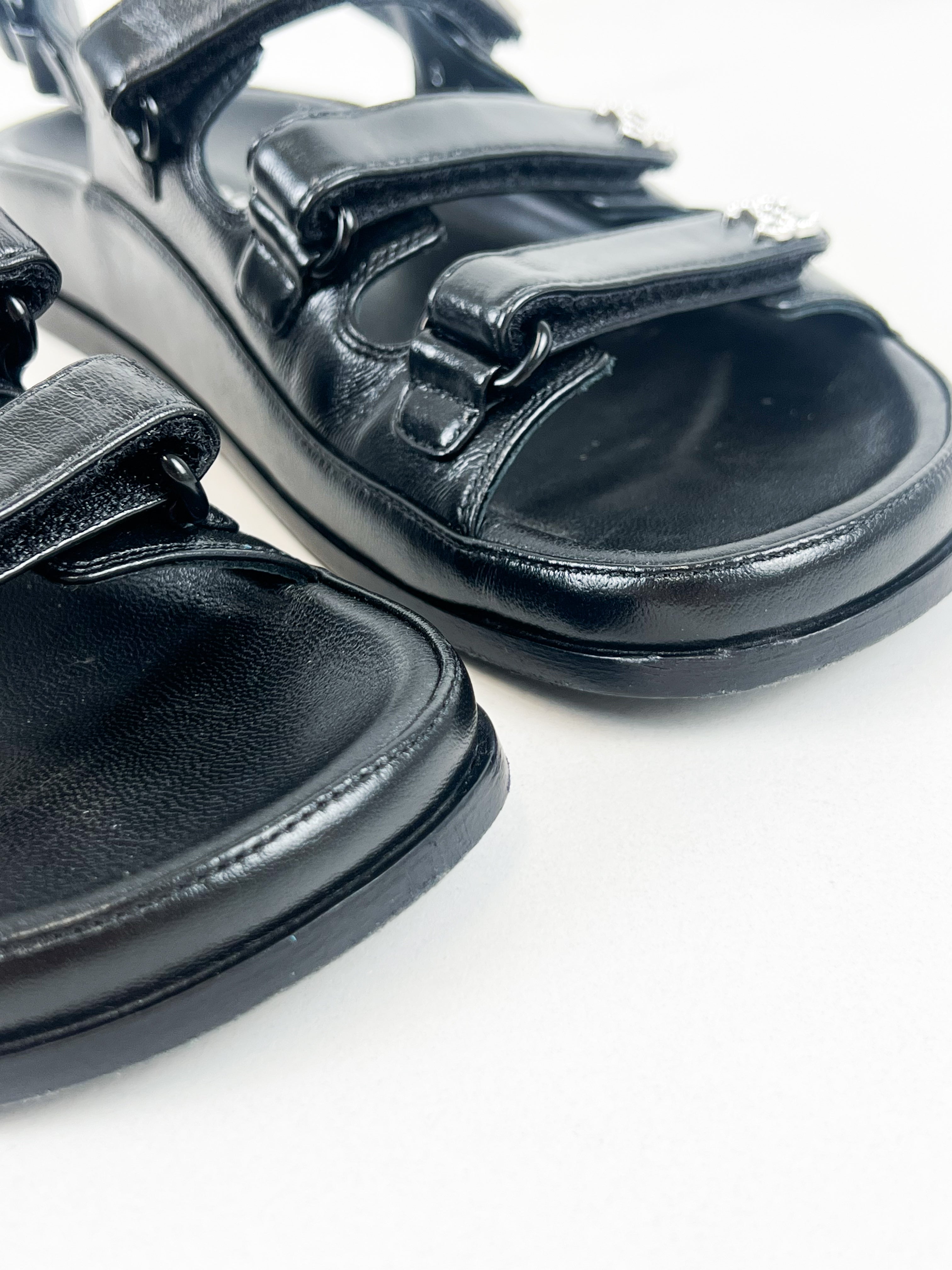Chanel Black Leather Dad Sandal Size 35.5C