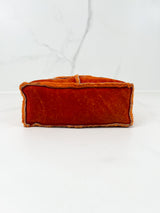 Chanel Vintage Orange Sheepskin Suede Logos Shoulder Bag