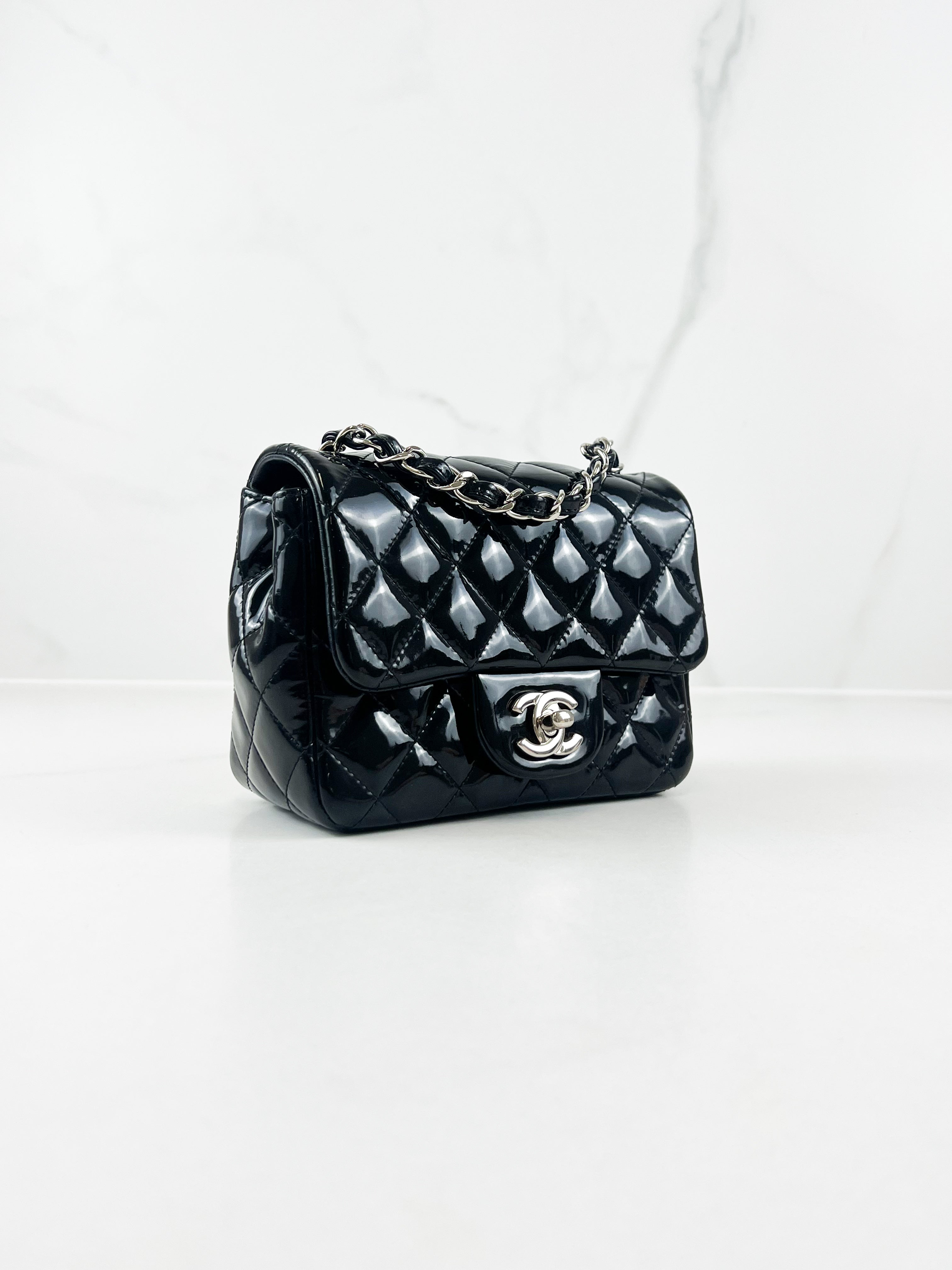Chanel Patent Mini Square in Black with SHW