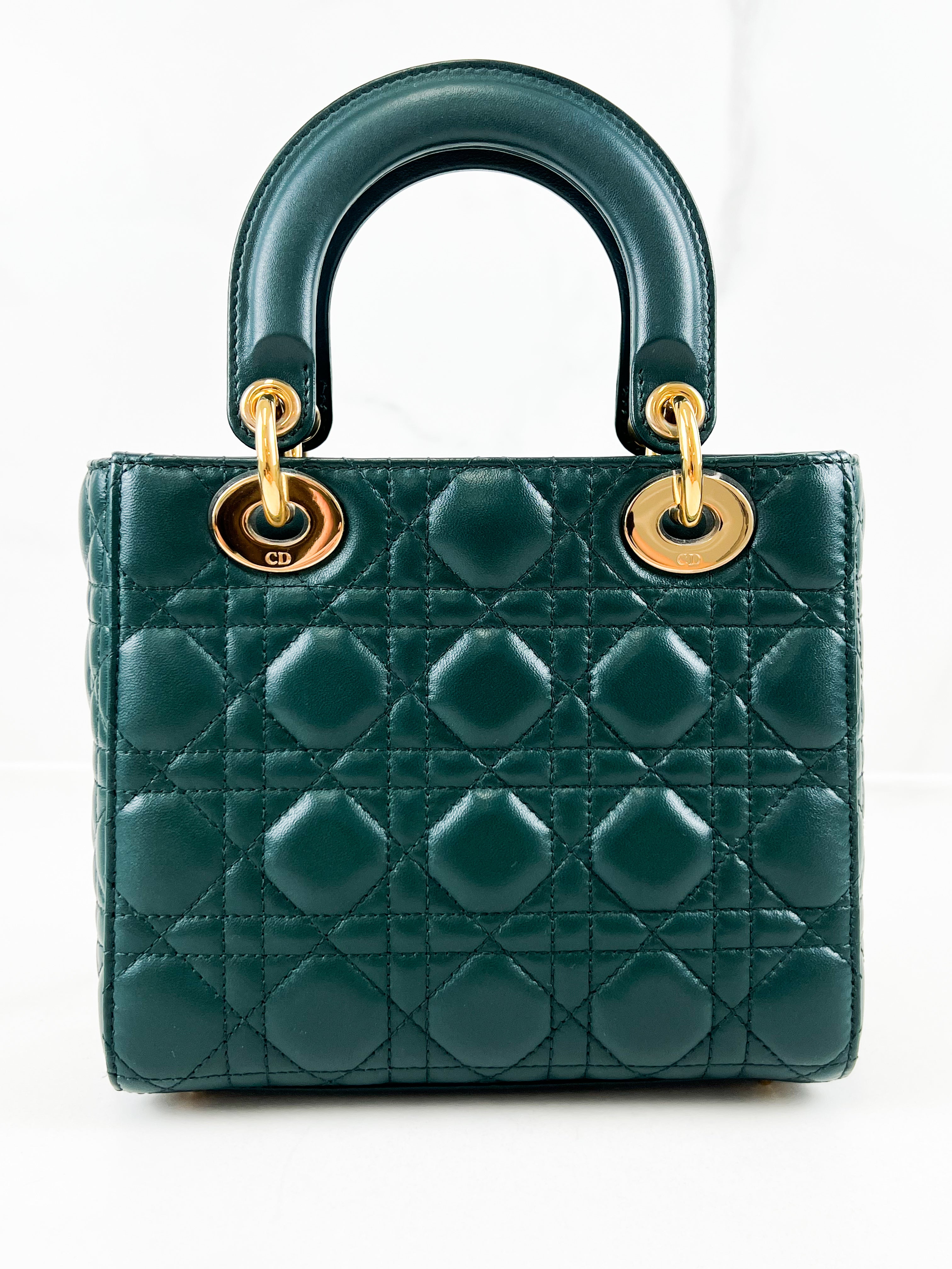 Christian Dior Small Lady Dior In Cedar Green Lambskin with GHW