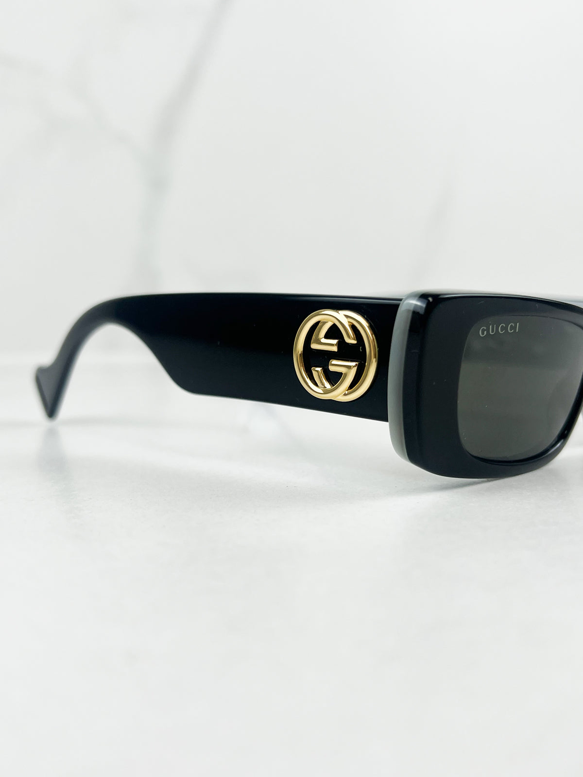 Gucci GG Logo Black Rectangular Acetate Frame Sunglasses