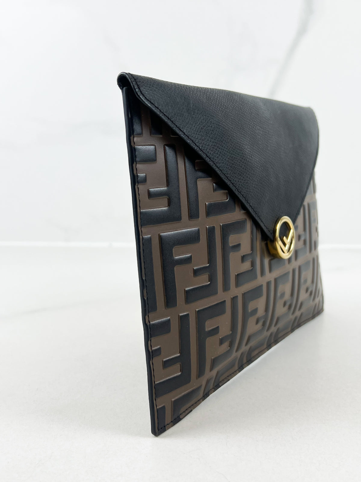 Fendi FF Leather Envelope Clutch