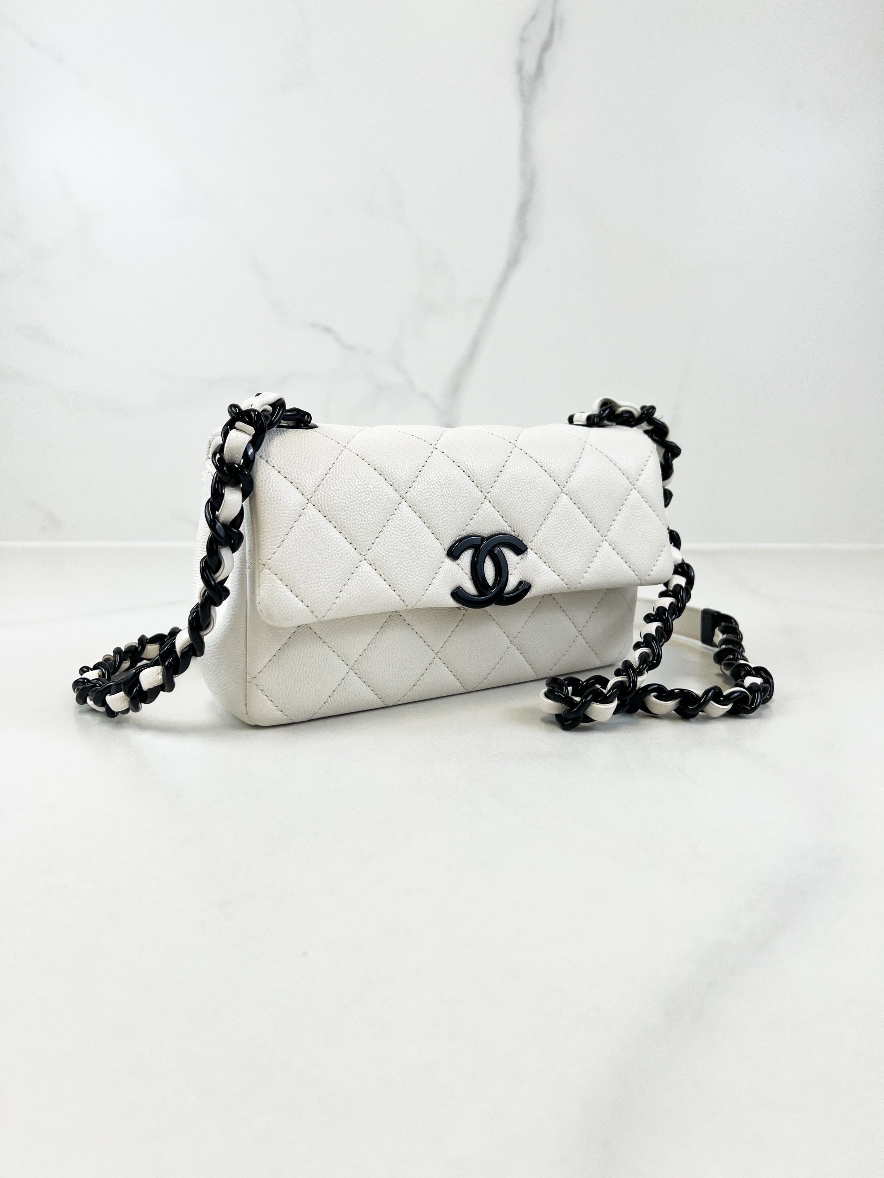 Chanel Caviar White with Black Hardware My Everything Bag