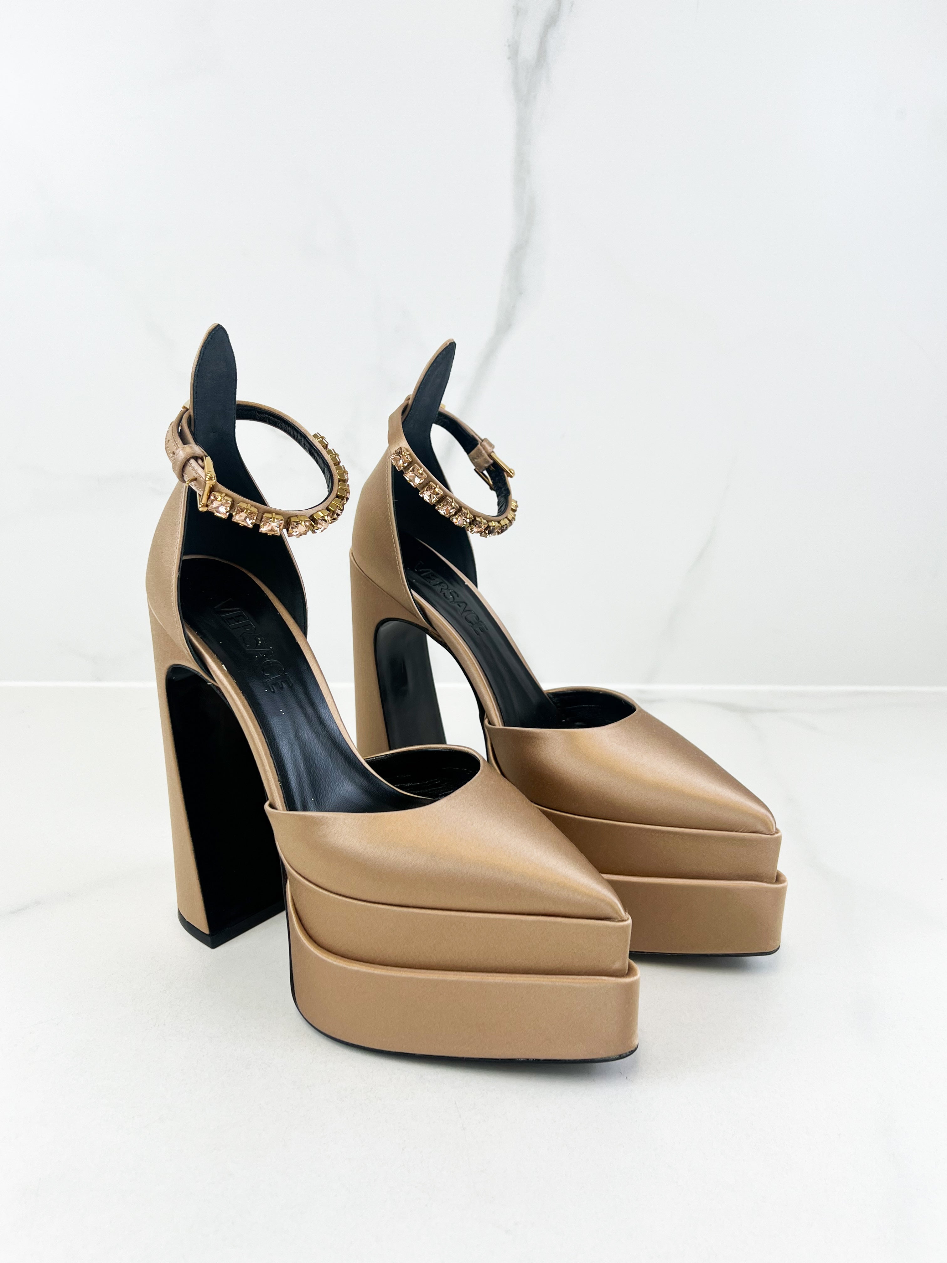 Versace Aevitas Pointy Platform Satin Pumps Size 37