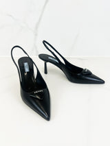 Prada Patent Black Slingback Pump 55mm Size 37