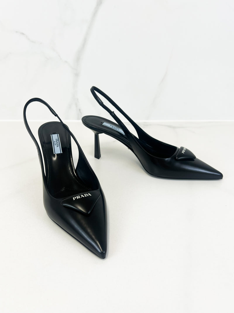 Prada Patent Black Slingback Pump 55mm Size 37