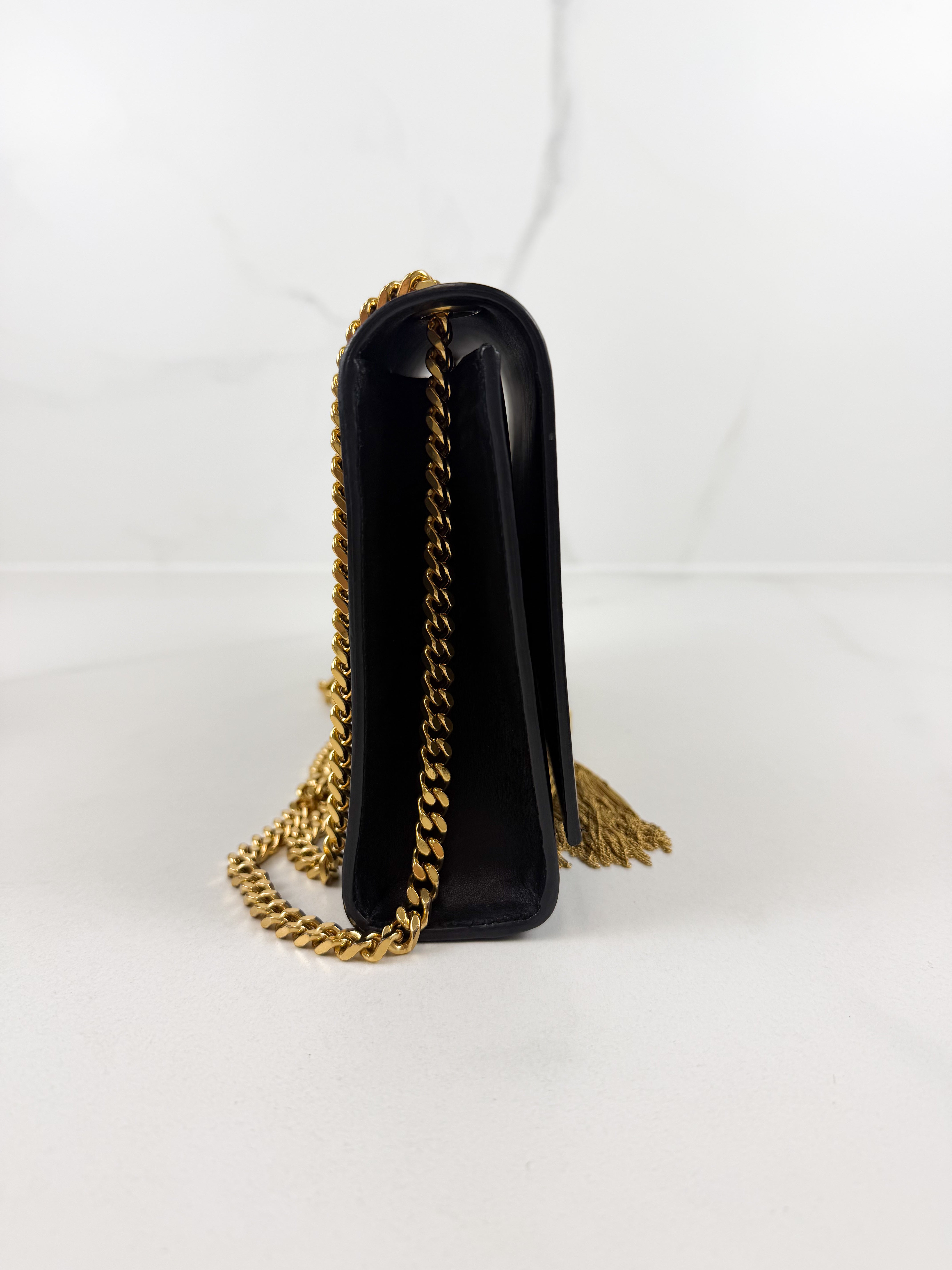 Saint Laurent Black Kate Medium Tassel Chain Bag with GHW