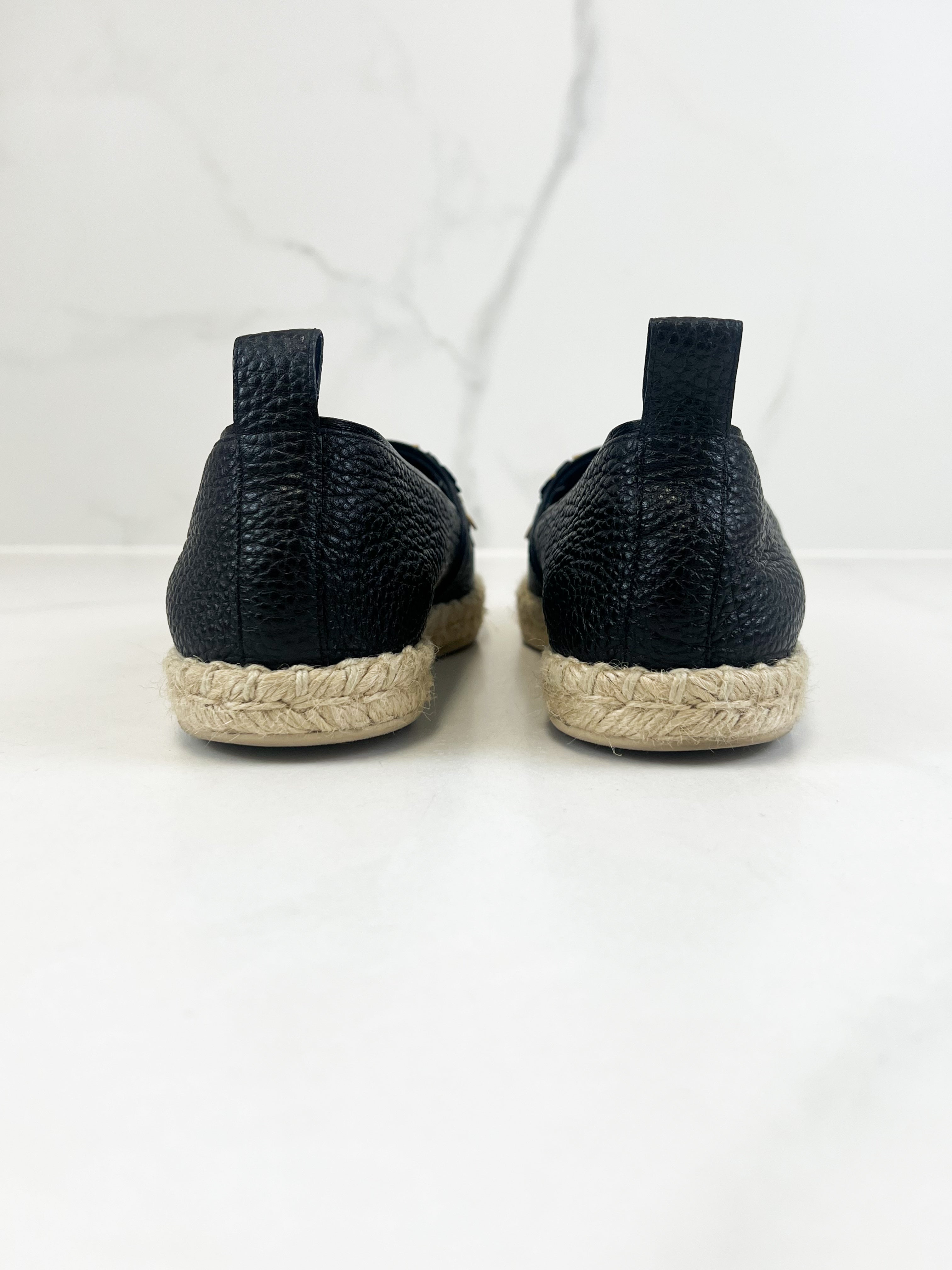 Louis Vuitton Black Leather Tropical Bloom Espadrille Size 38.5