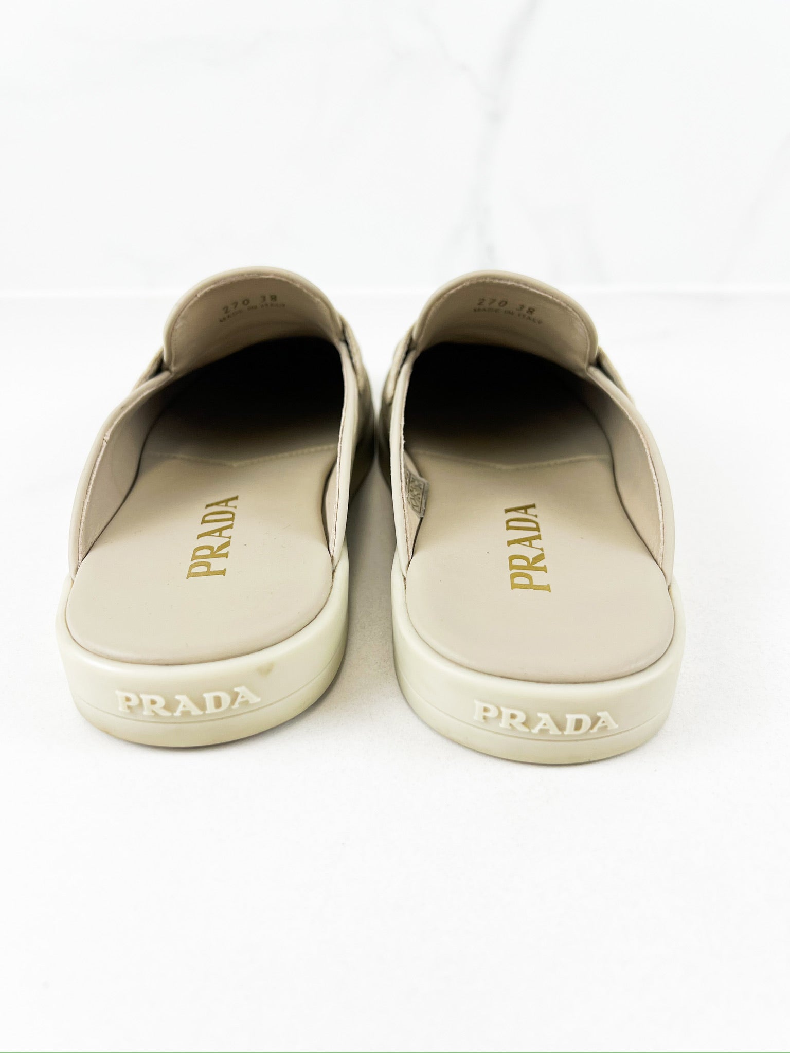 Prada Beige Suede Logo Mules Size 38