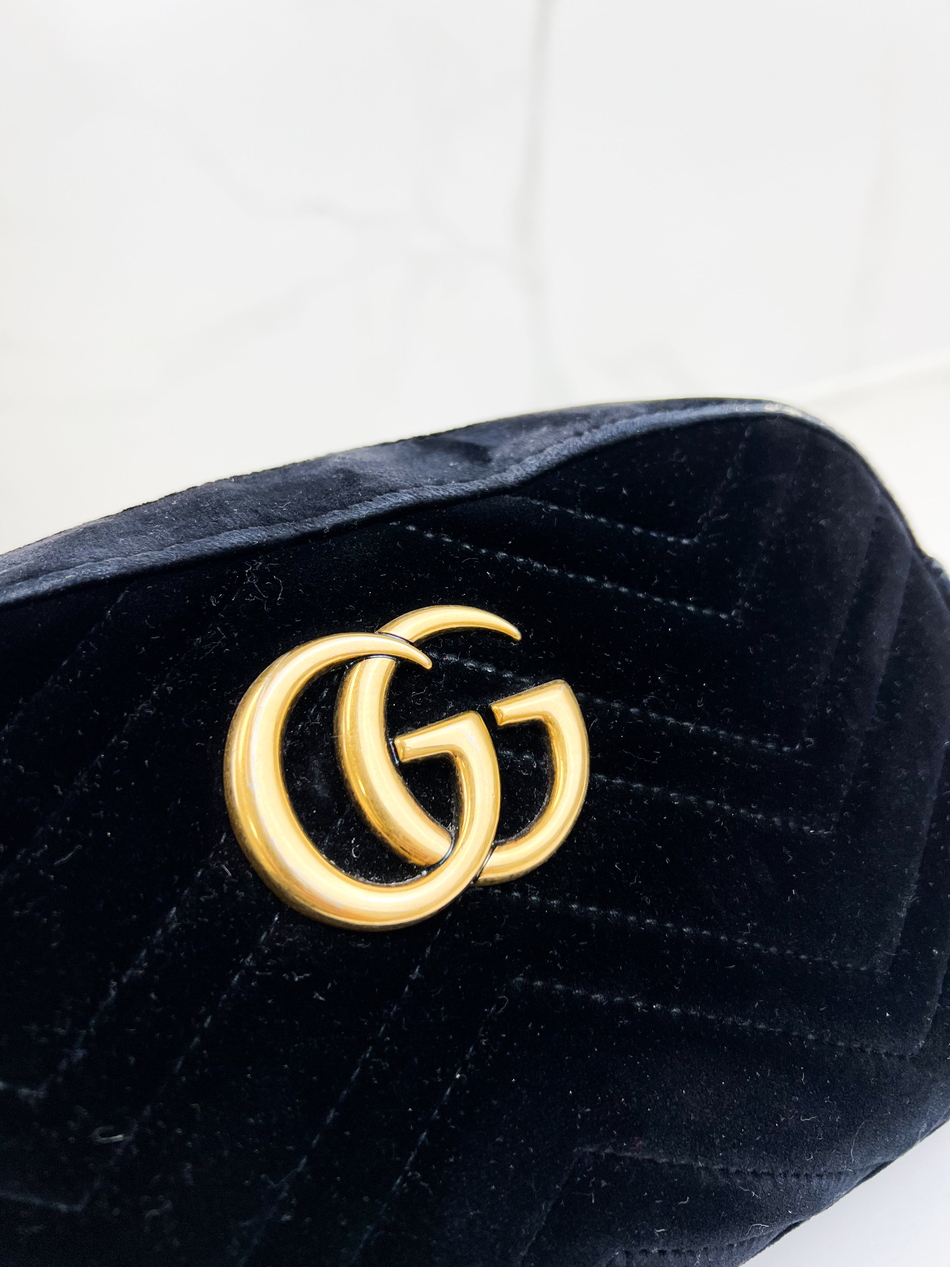 Gucci Small Velvet GG Marmont Matelasse Bag in Black