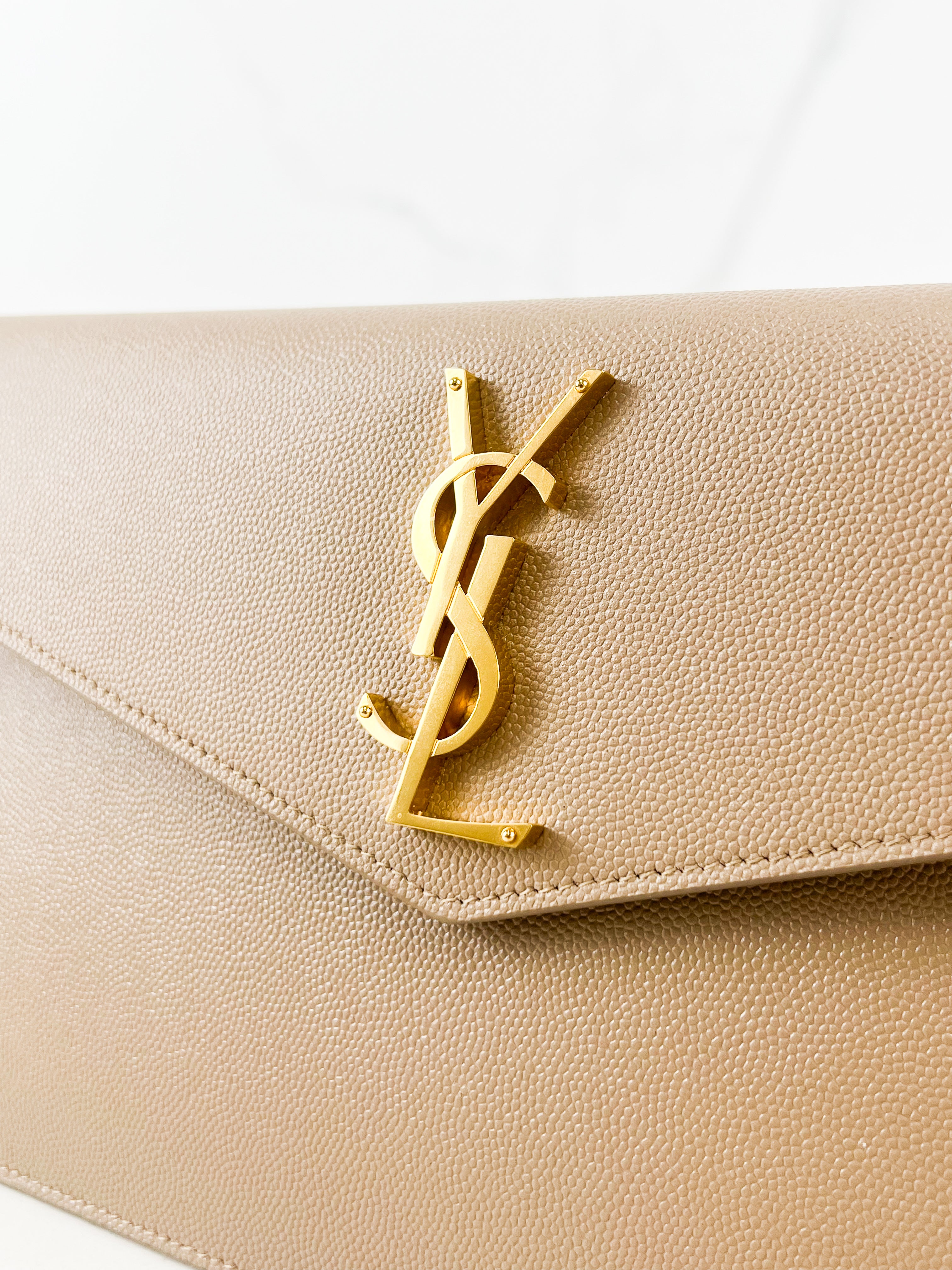 Saint Laurent Beige Uptown Envelope Clutch