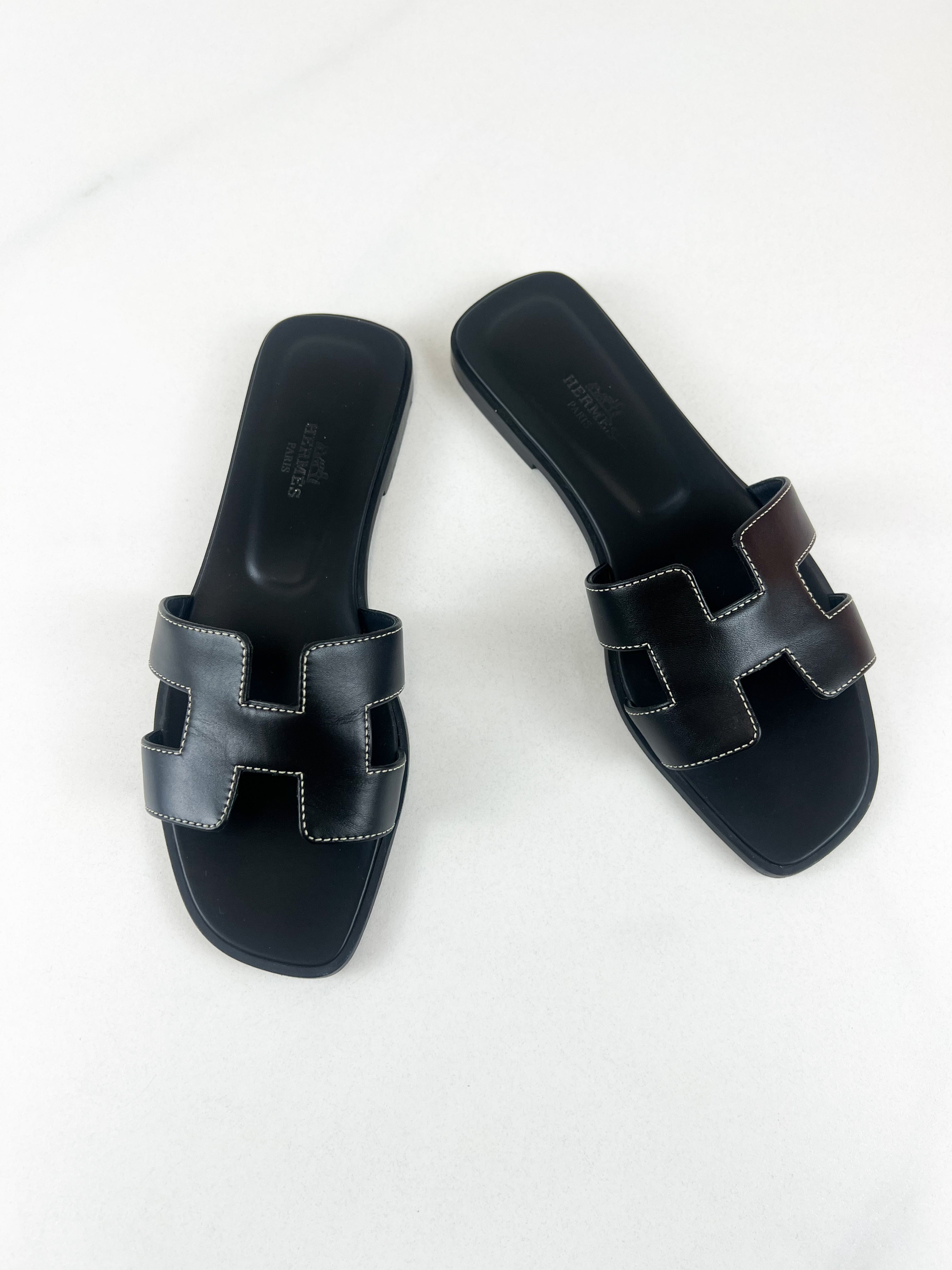 Hermes Oran Sandals in Noir Size 36