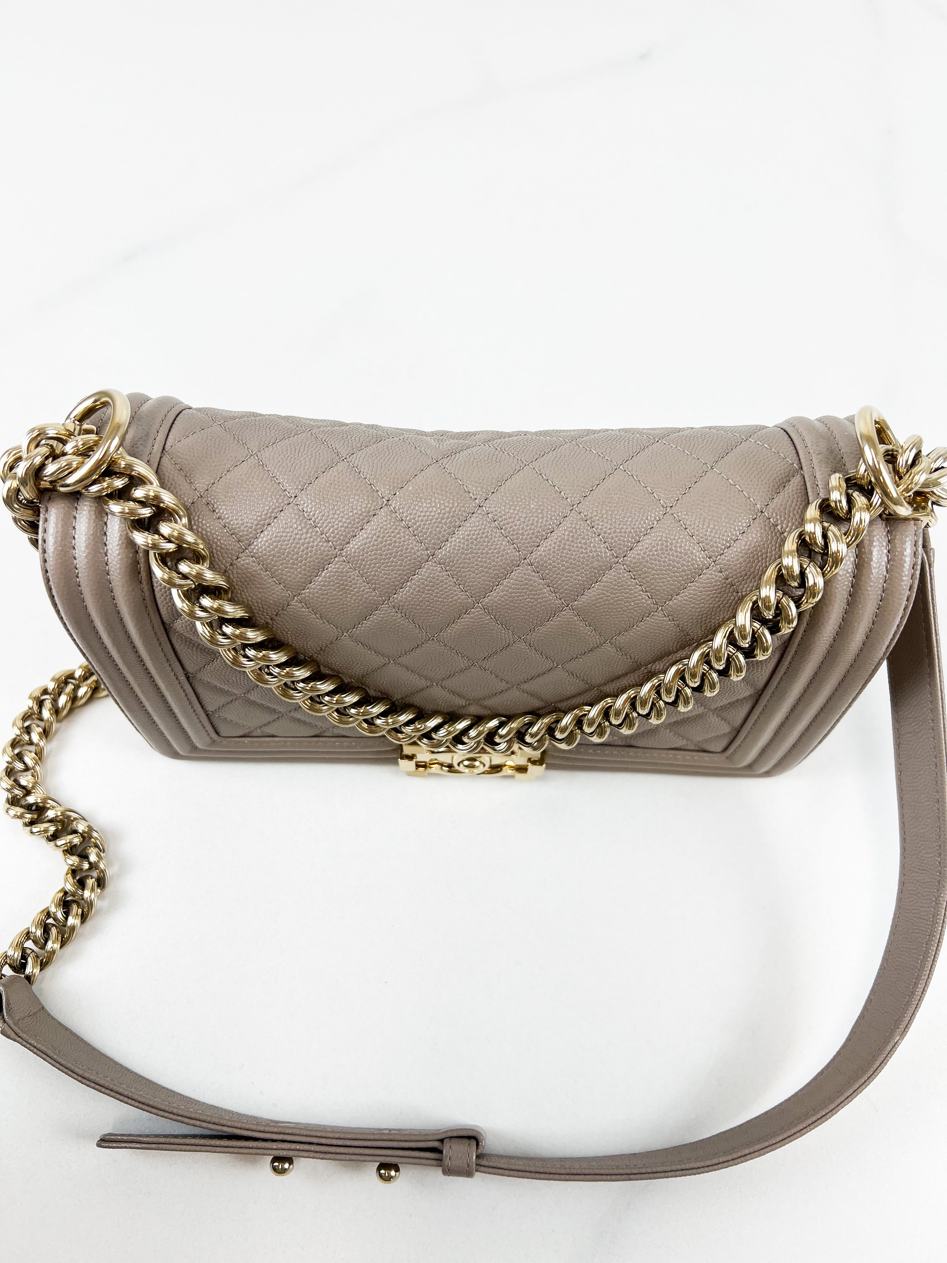 Chanel Beige Old Medium Quilted Caviar Leather Boy Bag GHW