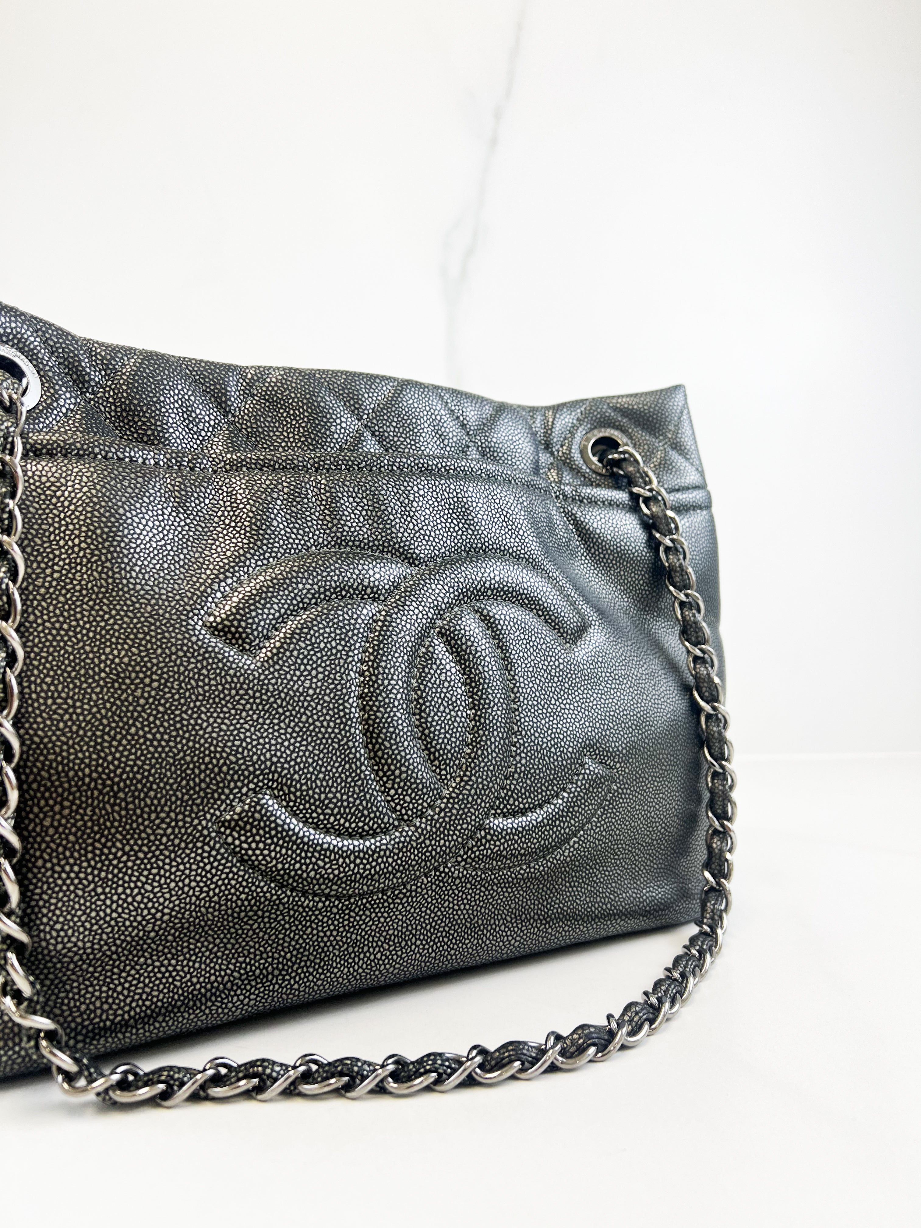 Chanel Gunmetal Grey Caviar CC Shoulder Bag