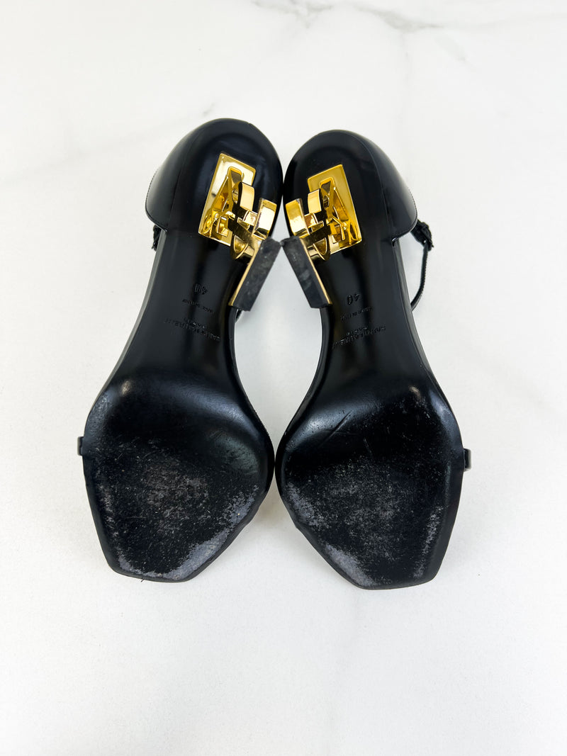 Saint Laurent Opyum Leather Black Sandal Size 40