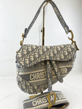 Christian Dior Medium Grey Oblique Saddle Bag with Strap