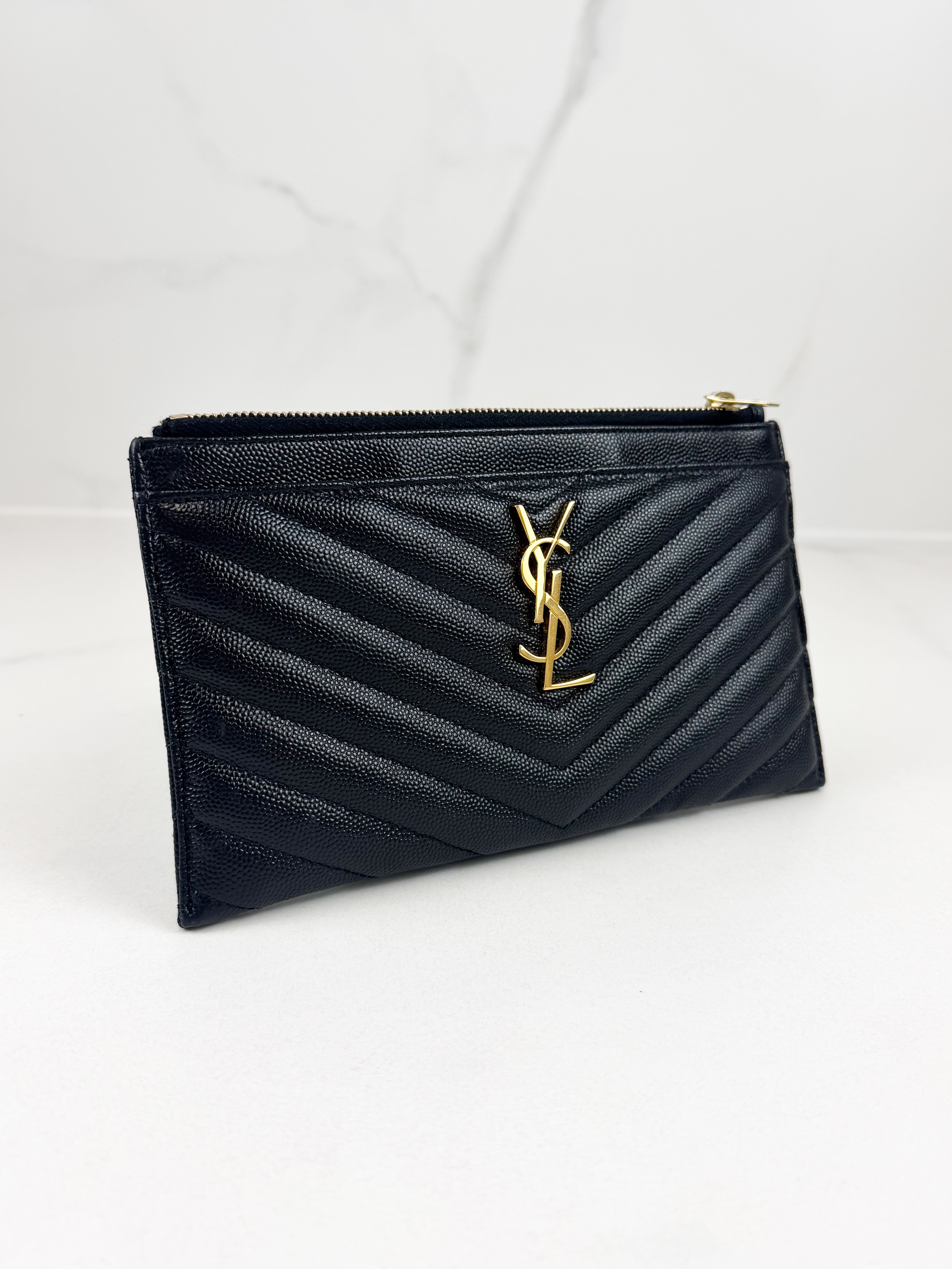 Saint Laurent Cassandre Metelasse Pouch in Grain De Poudre Leather with GHW