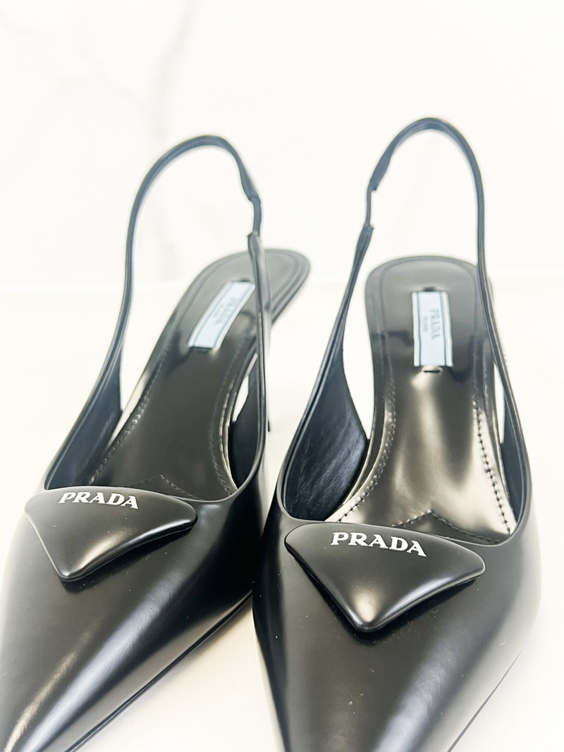 Prada Patent Black Slingback Pump 55mm Size 37