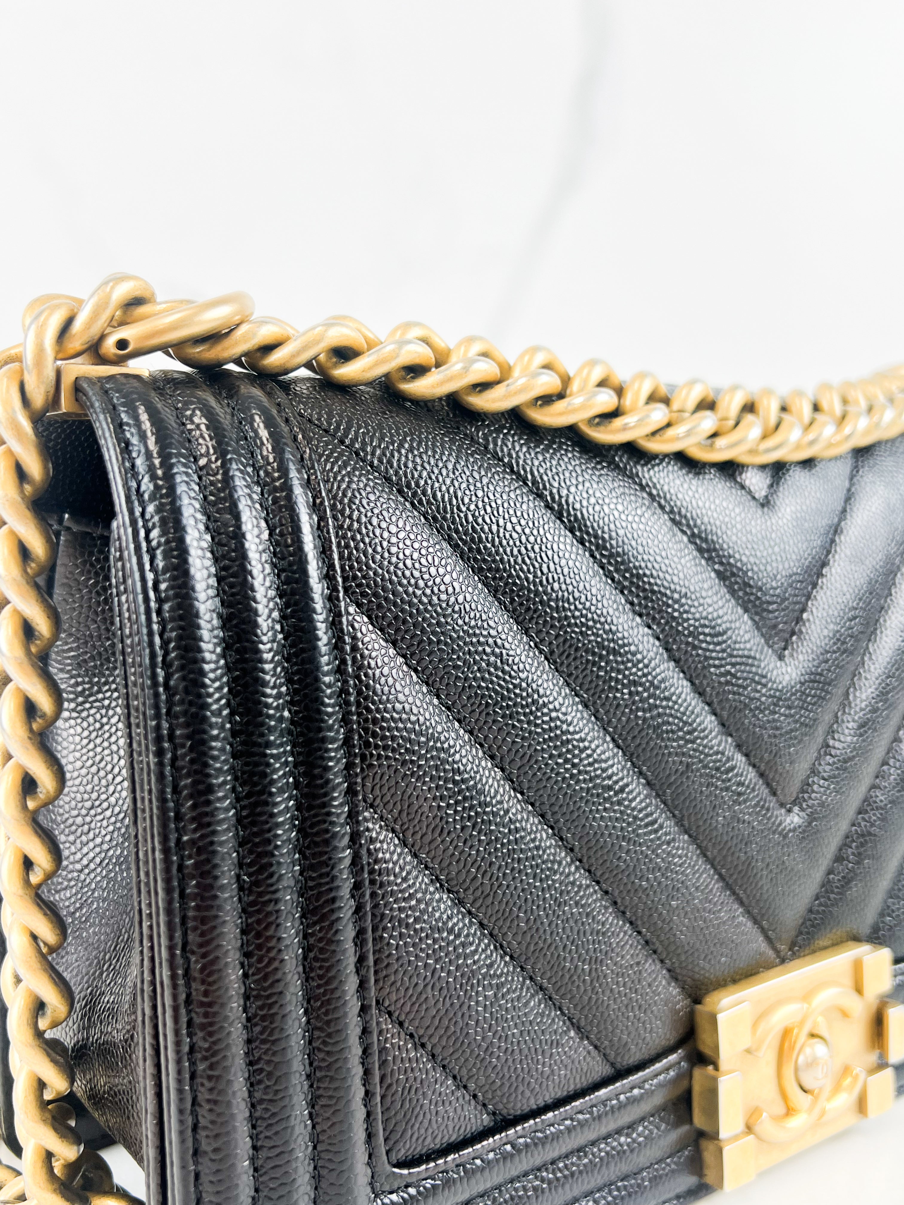 Chanel Old Medium Chevron Boy Bag with GHW