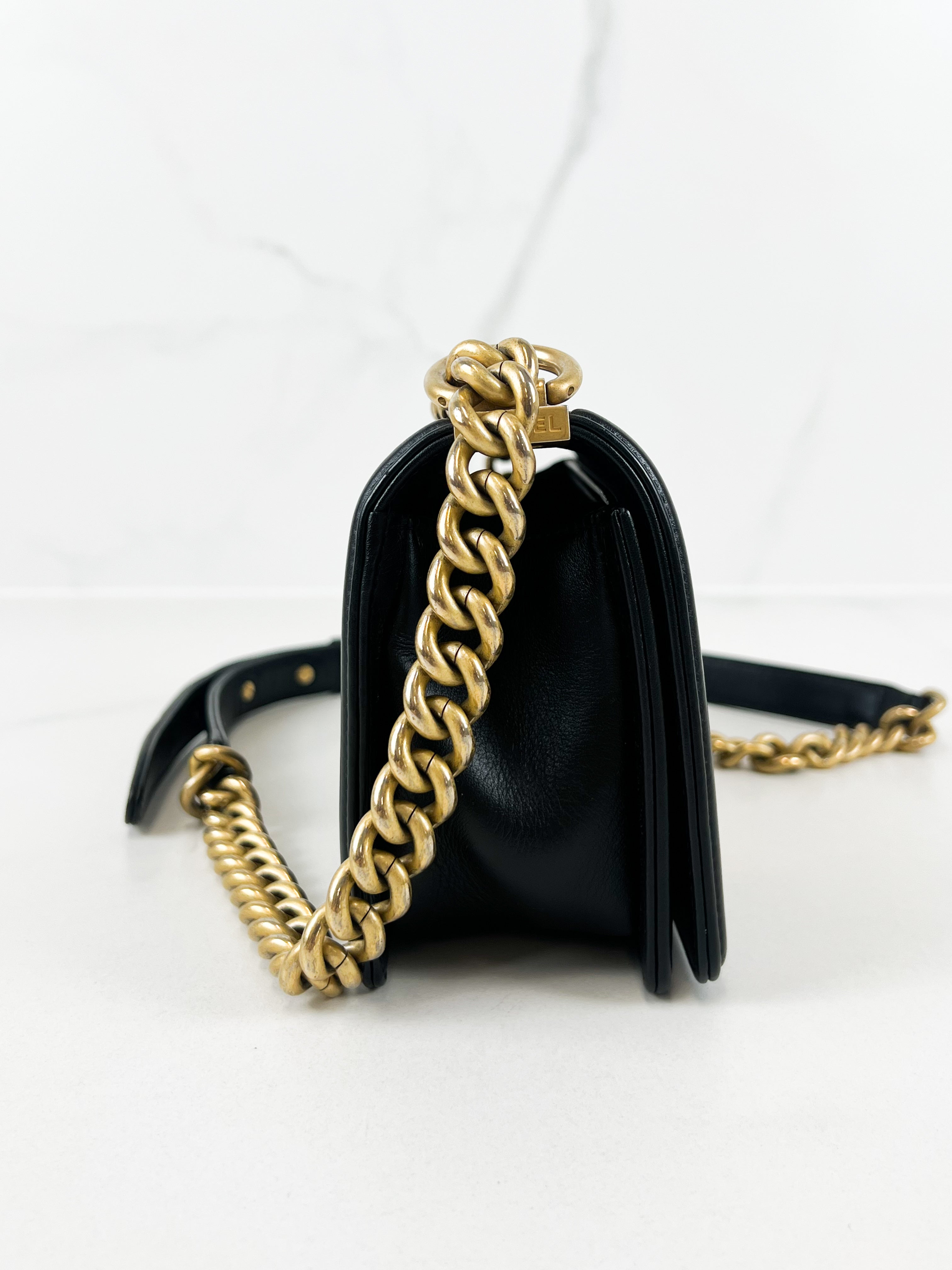 Chanel Small Quilted Calfskin Boy Bag with Gold Hardware