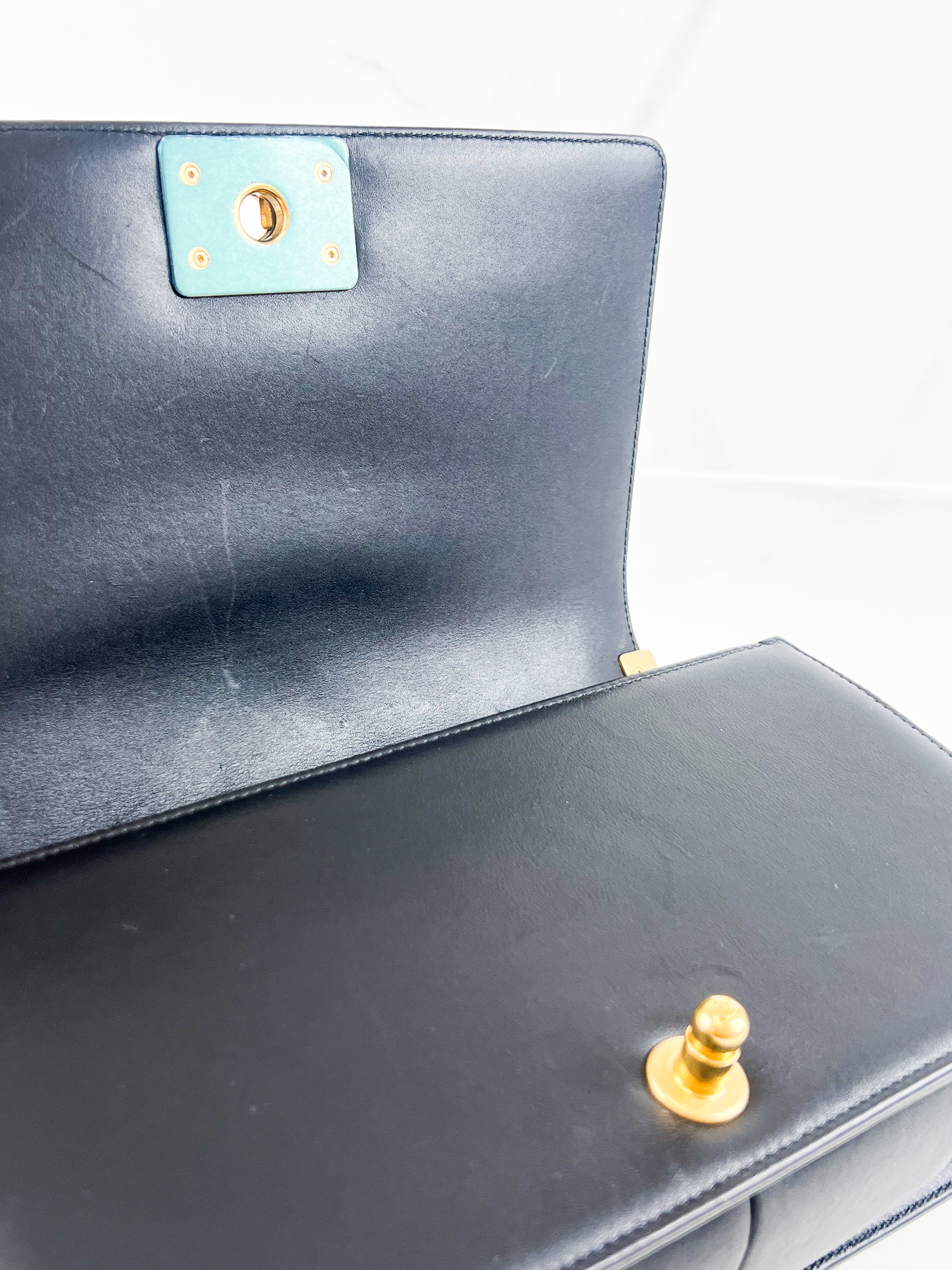 Chanel Old Medium Boy Bag in Black Chevron Calfskin with Vintage GHW