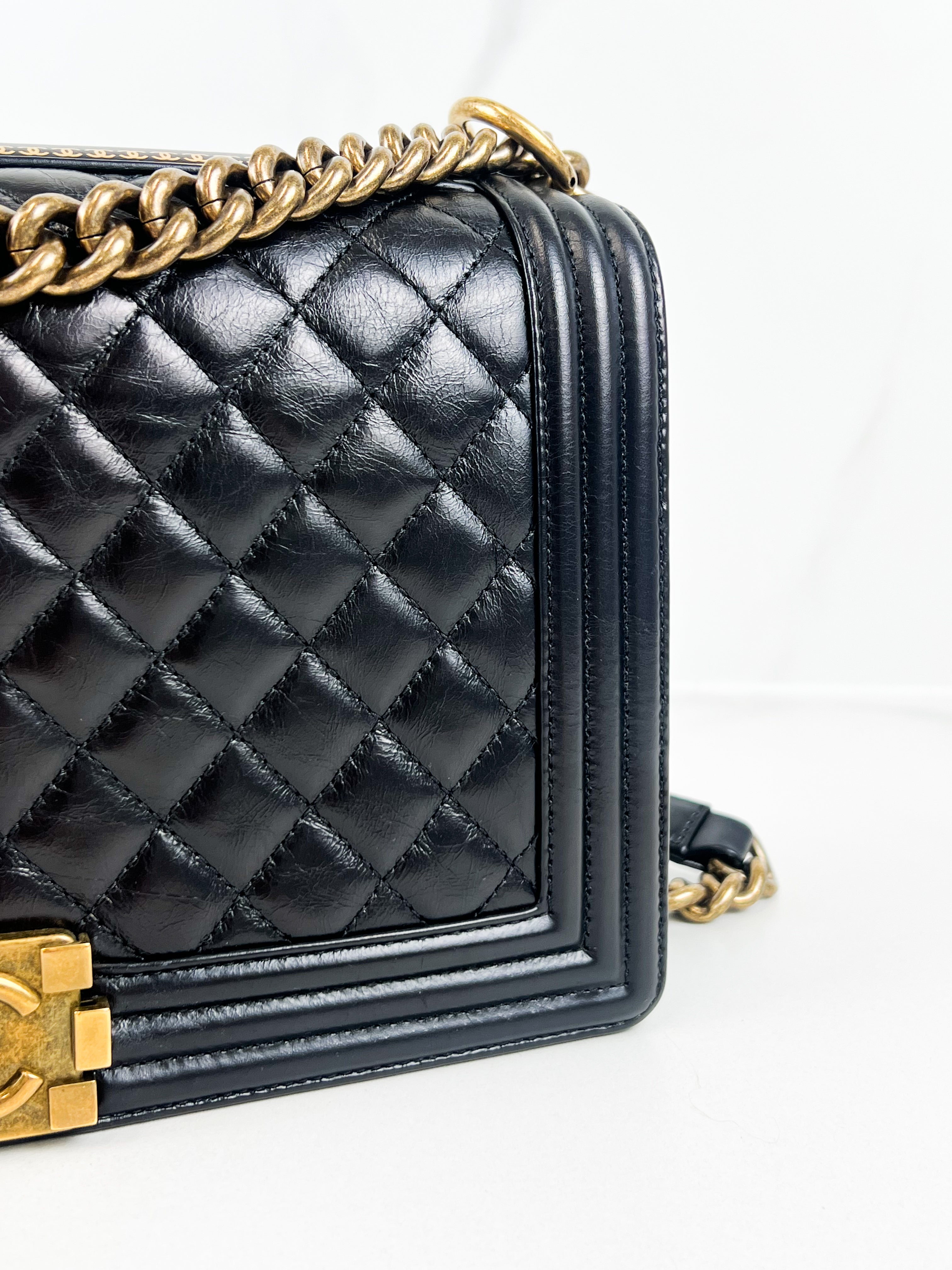 Chanel Limited edition Black New Medium Distressed Calfskin Boy Bag with Antique GHW