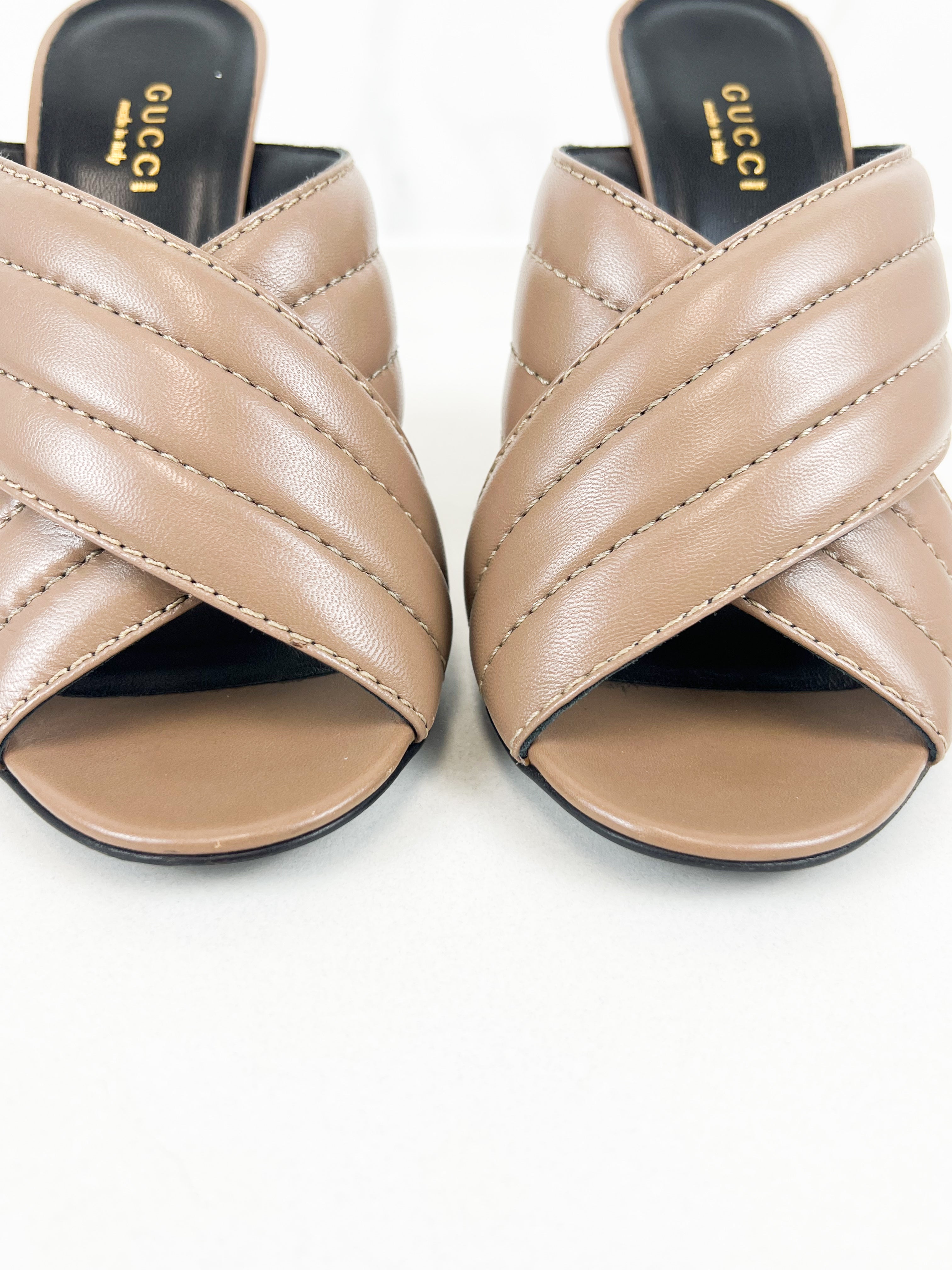 Gucci Quilted Leather Heel Mules Size 36