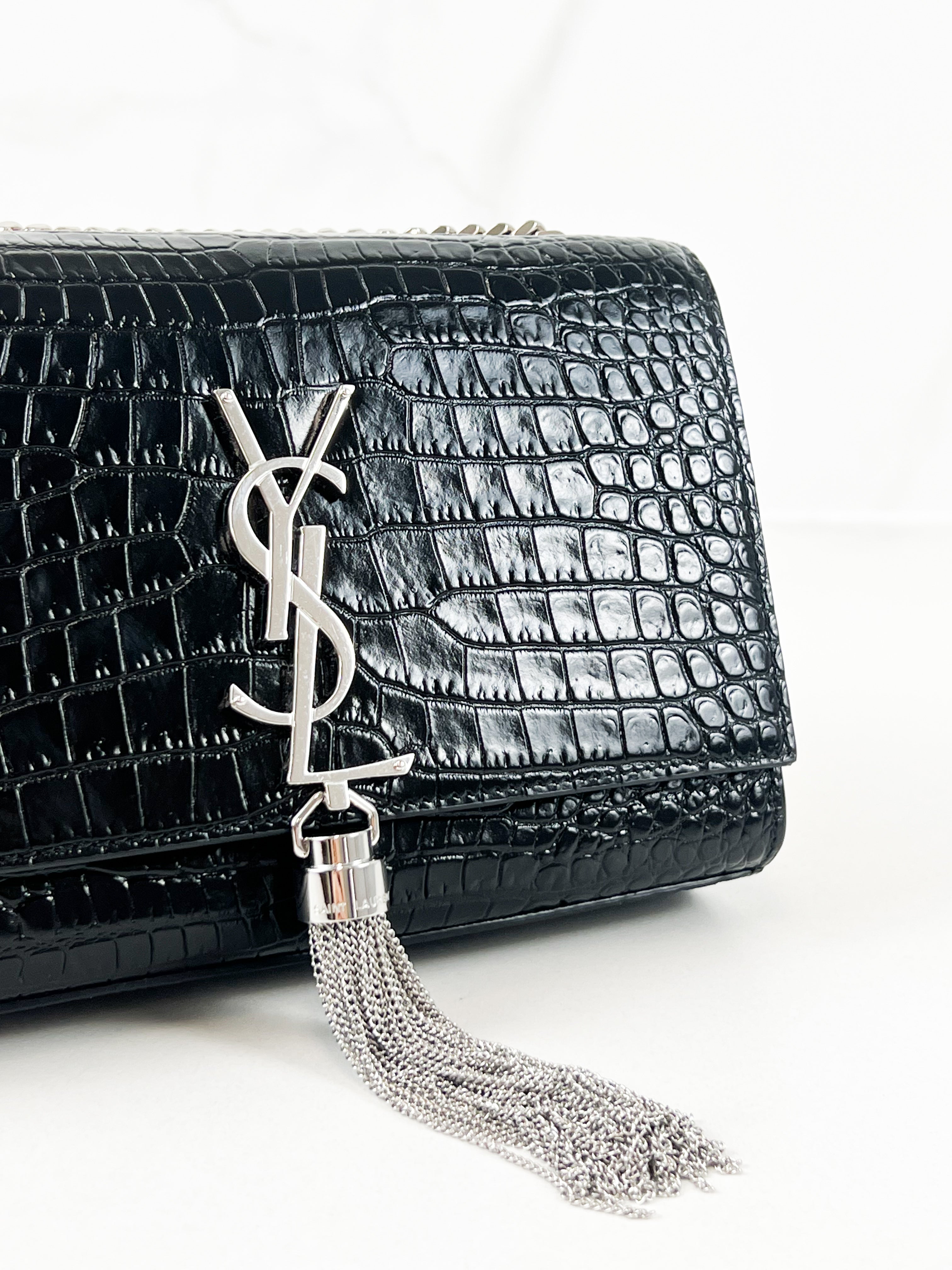 Saint Laurent Small Kate with Tassel Croc Embossed Shiny Leather SHW