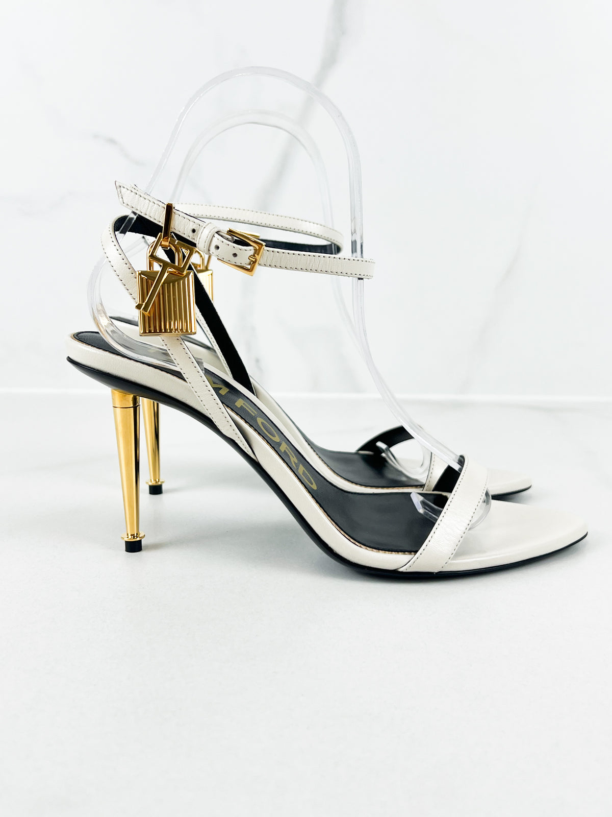 Tom Ford White Padlock Leather Sandal Size 37