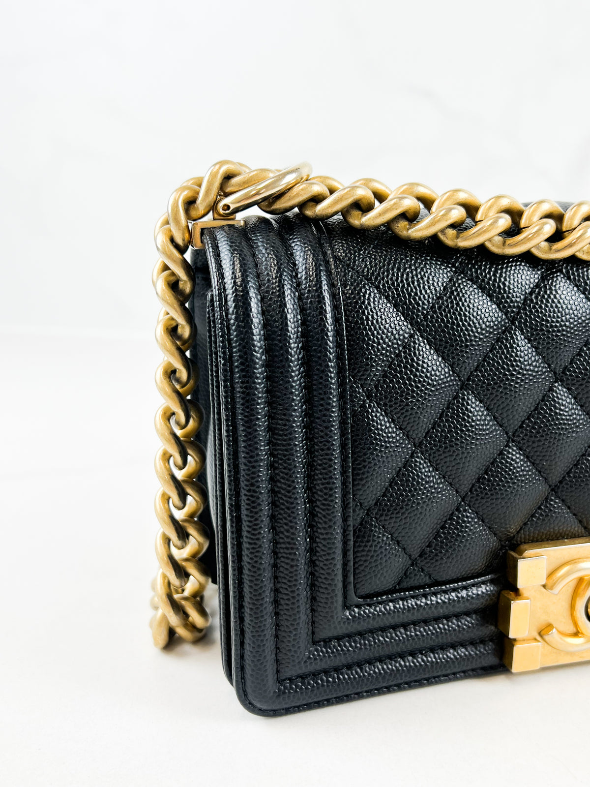 Chanel Small Quilted Caviar Boy Bag with Gold Hardware