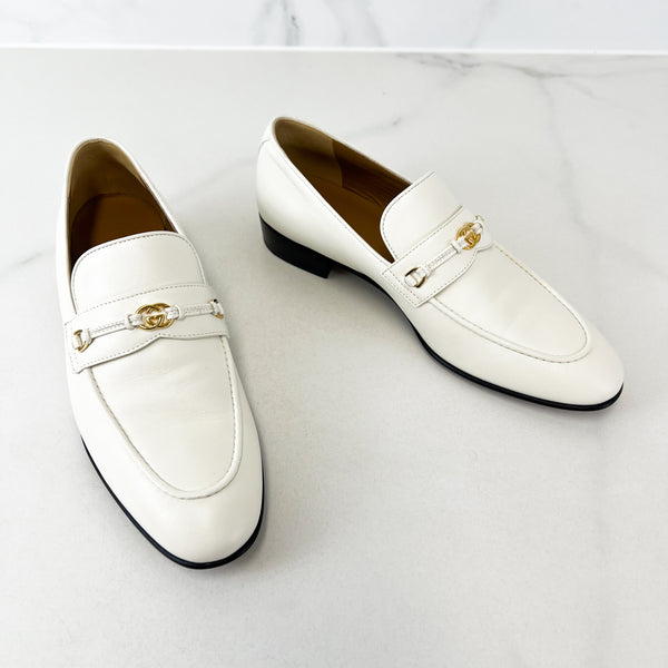 Gucci White Horsebit Brixton Loafers Size 39
