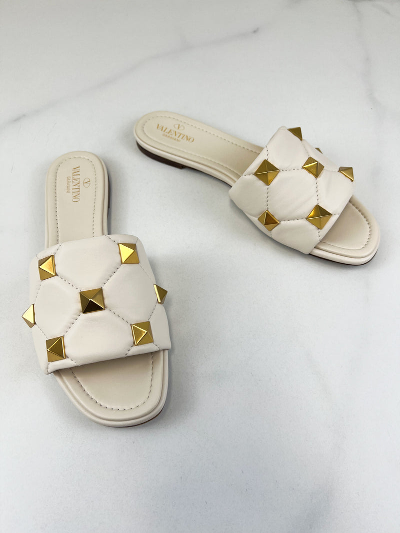 Valentino Roman Stud Nappa Leather Slippers Size 41