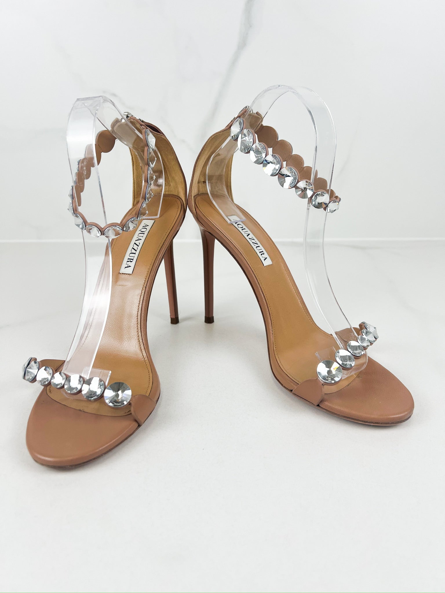 Aquazzura Tequila 105mm Crystal-embellished Leather Sandals Size 40